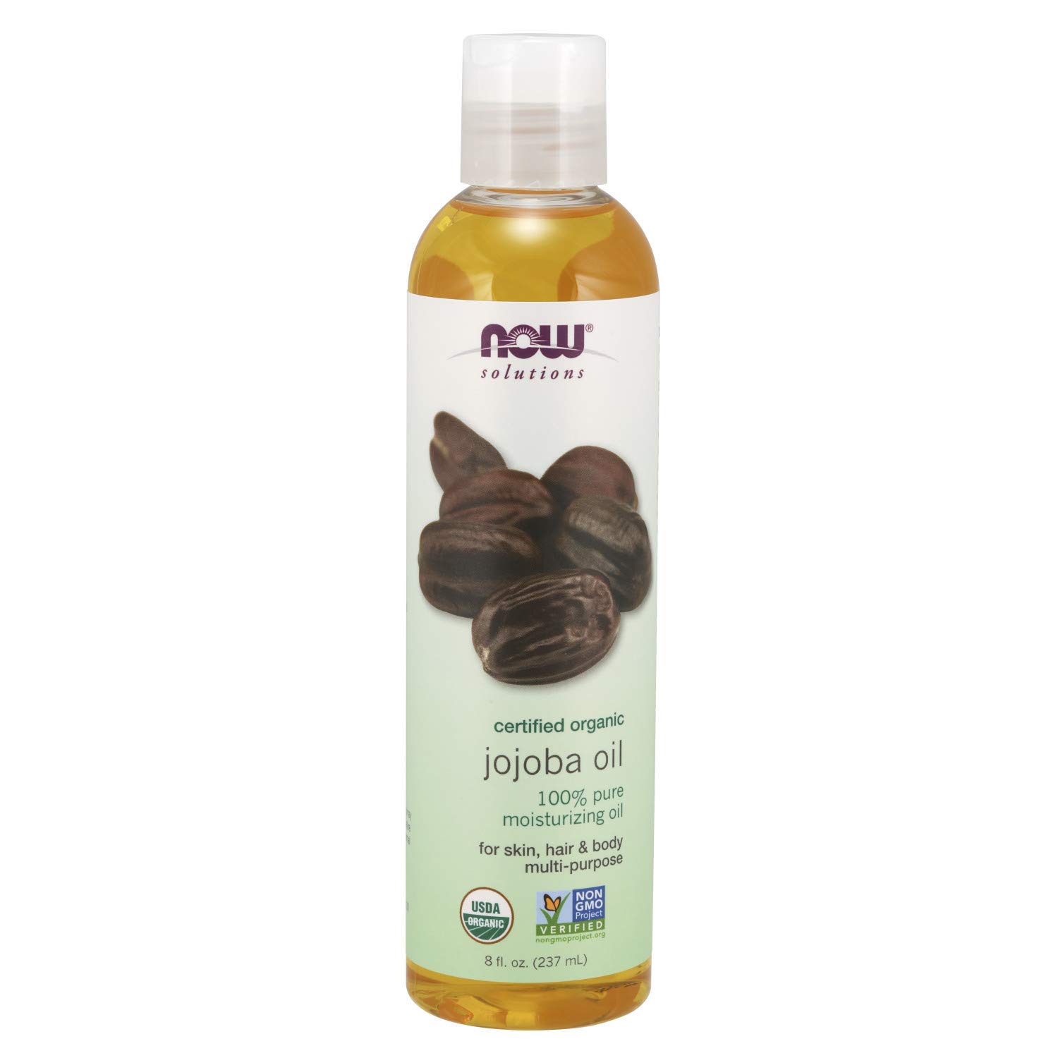 NOW Solutions Organic Jojoba Oil - 8oz Pure Cold-Pressed Moisturizer for Face, Hair & Body Care | Hydrating Skin Treatment, Natural Hair Conditioner & Massage Oil for Dry Skin & Scalp