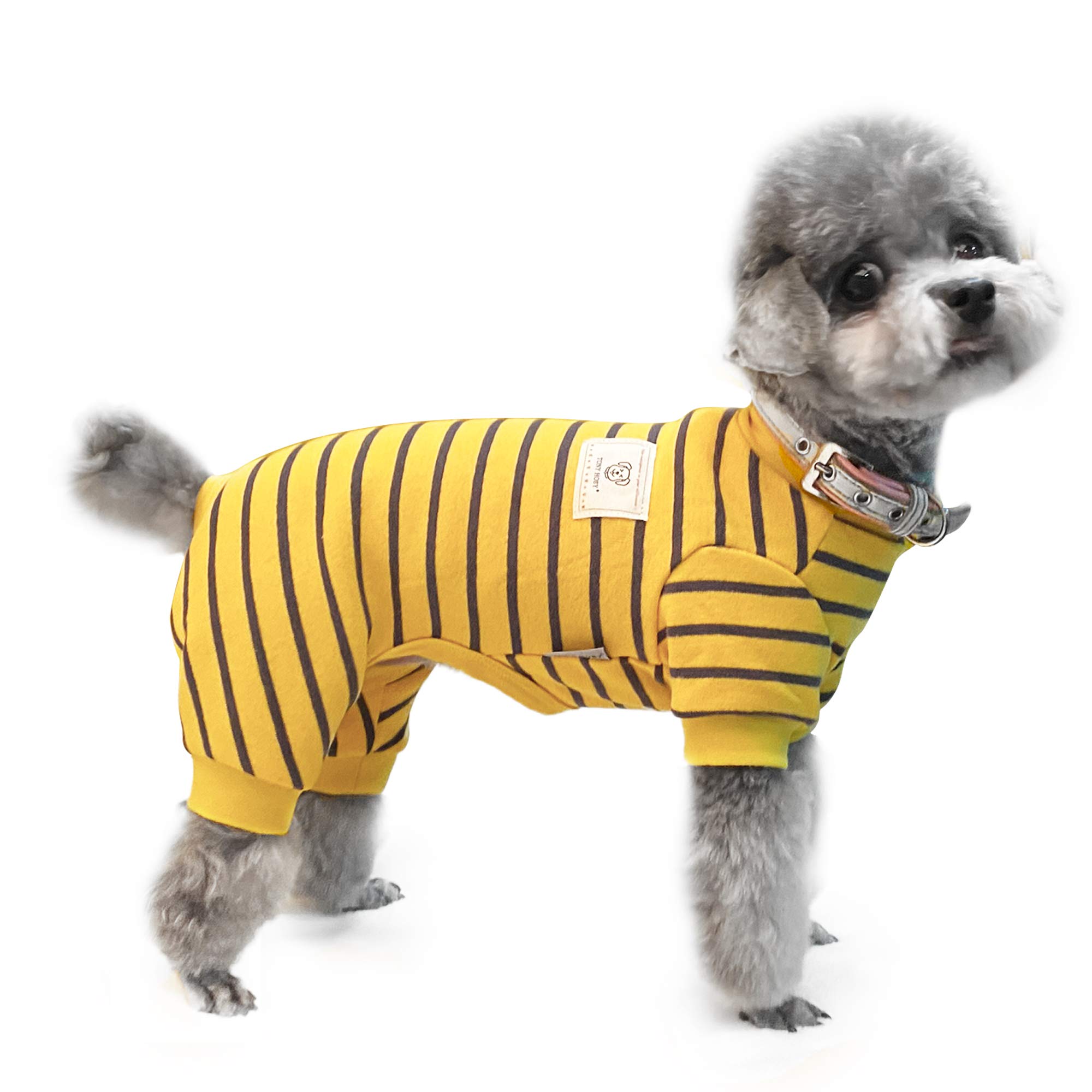 TONY HOBY Dog Pajamas for Small & Medium Dogs - Striped Thermal Dog Onesie Jumpsuit for Cold Weather - Cozy 4-Legged Dog Pajamas in Yellow (XL) - Perfect for Winter Nights & Indoor Comfort