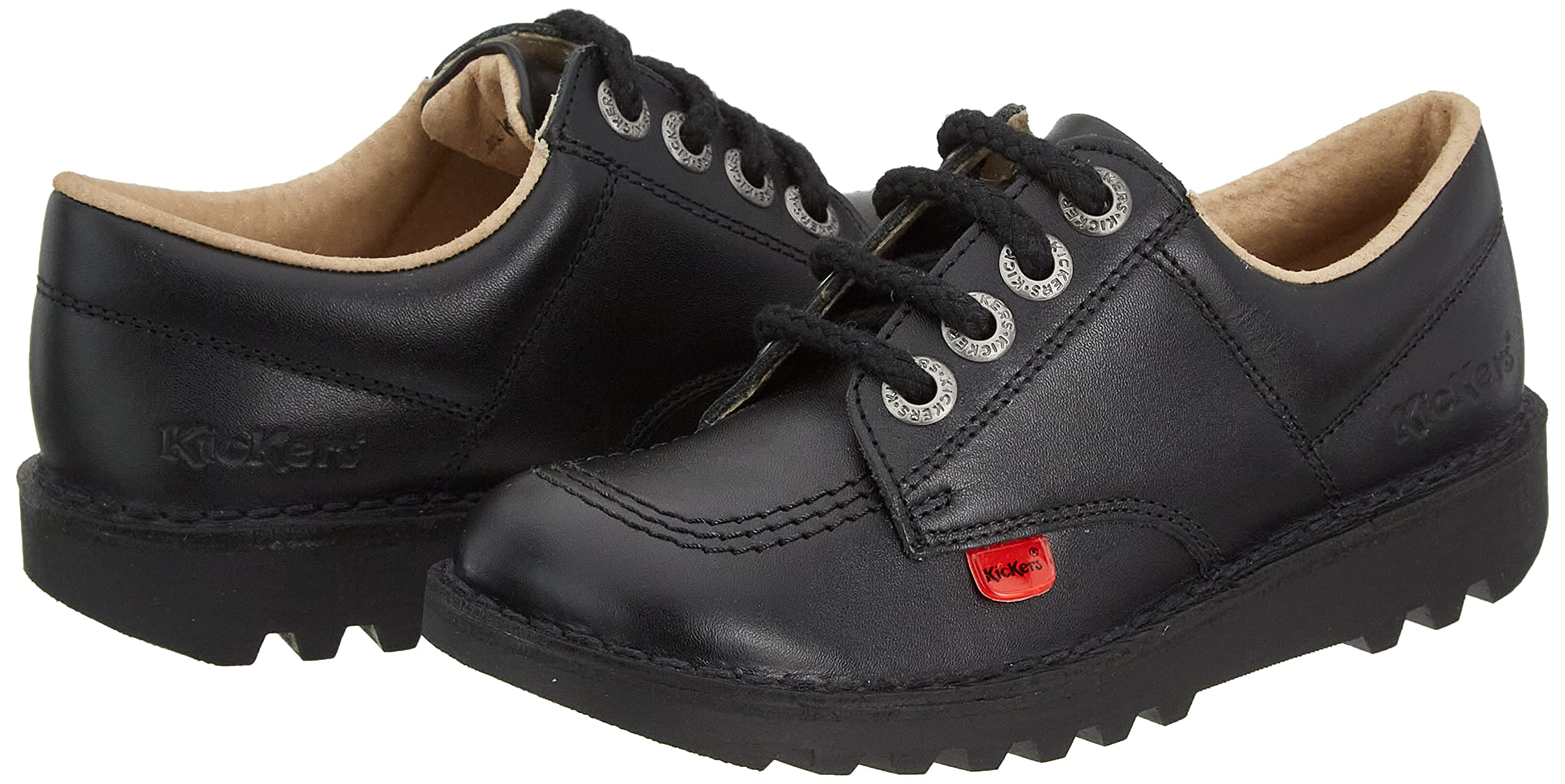 Kickers Kick Lo Y Black Leather School Shoes for Kids - Comfortable & Durable Boys' Casual Sneakers for School, Play & Everyday Wear