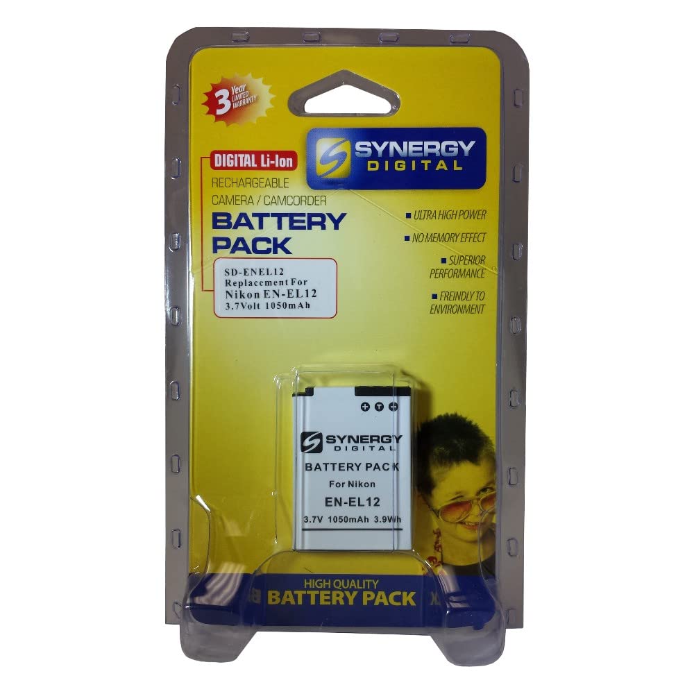 Synergy Digital Camera Batteries (2-Pack) - Compatible with Nikon EN-EL12/ENEL12/25780 - 3.7V 1050mAh Li-Ion Replacement Battery for Nikon Coolpix Cameras - Perfect for Travel Photography & Everyday Shooting
