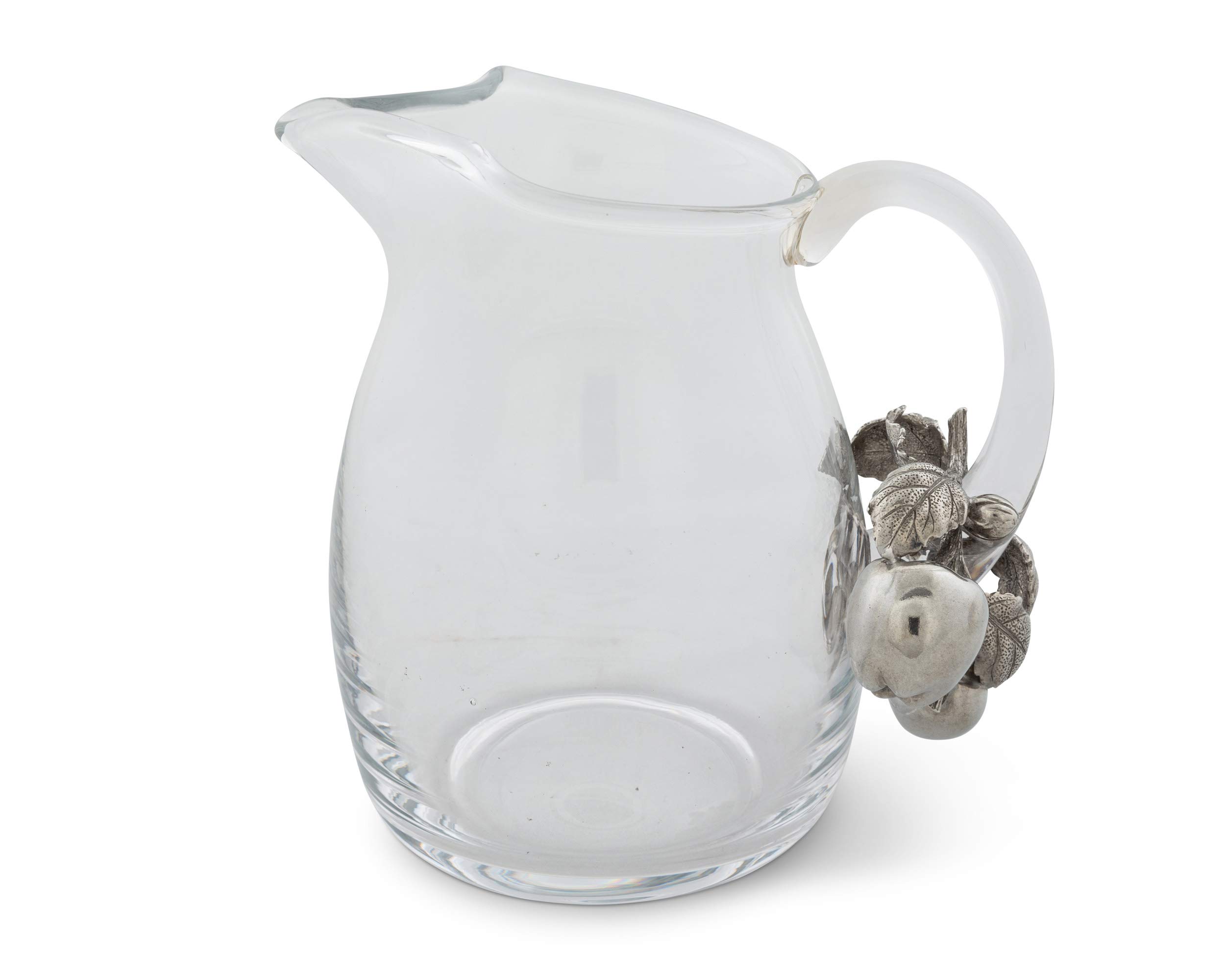 Vagabond House 72 oz Glass Pitcher with Pewter Apple Design - Perfect for Iced Tea, Cold Water & Juice - Elegant 8 Inch Tall Beverage Dispenser for Parties, Dining & Home Decor