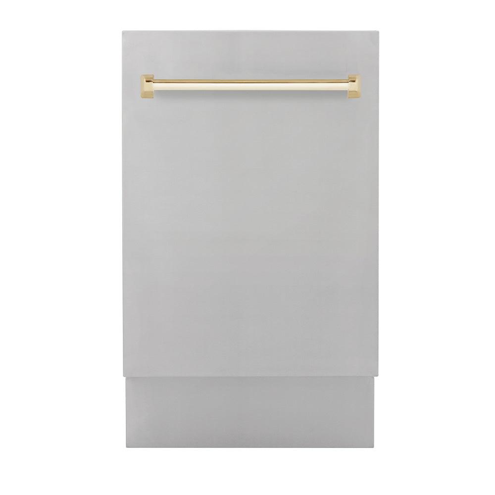 ZLINE Autograph Edition 18-inch Compact 3rd Rack Top Control Dishwasher in Stainless Steel with Polished Gold Handle - 51dBa Ultra Quiet (DWVZ 304 18 G) | Perfect for Small Kitchens, Apartments & RVs