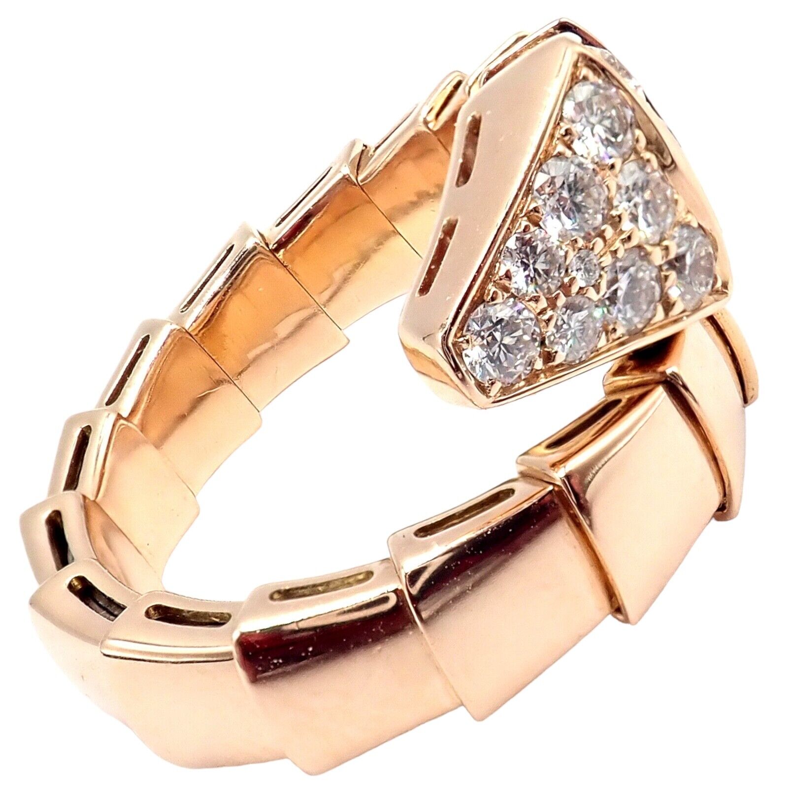 Authentic Bulgari Bvlgari Serpenti Viper 18k Rose Gold Diamond Ring for Women - Luxury Jewelry Gift for Anniversary, Valentine's Day & Special Occasions