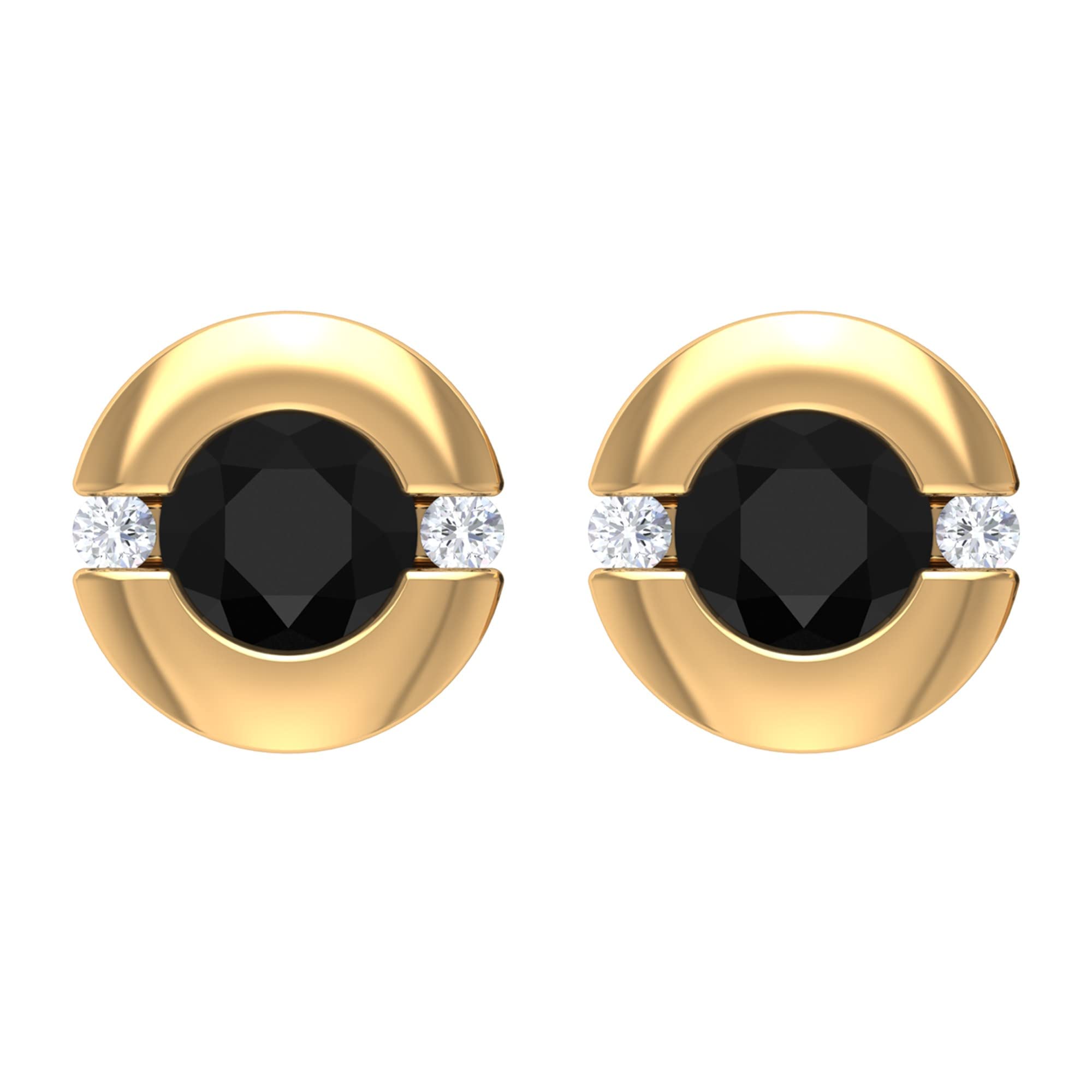 0.50 CT Black Onyx and Diamond Stud Earrings for Women - 4mm Minimalist Solitaire Screw Back Earrings in 14K Solid Gold | Perfect for Everyday Wear, Gifts & Special Occasions