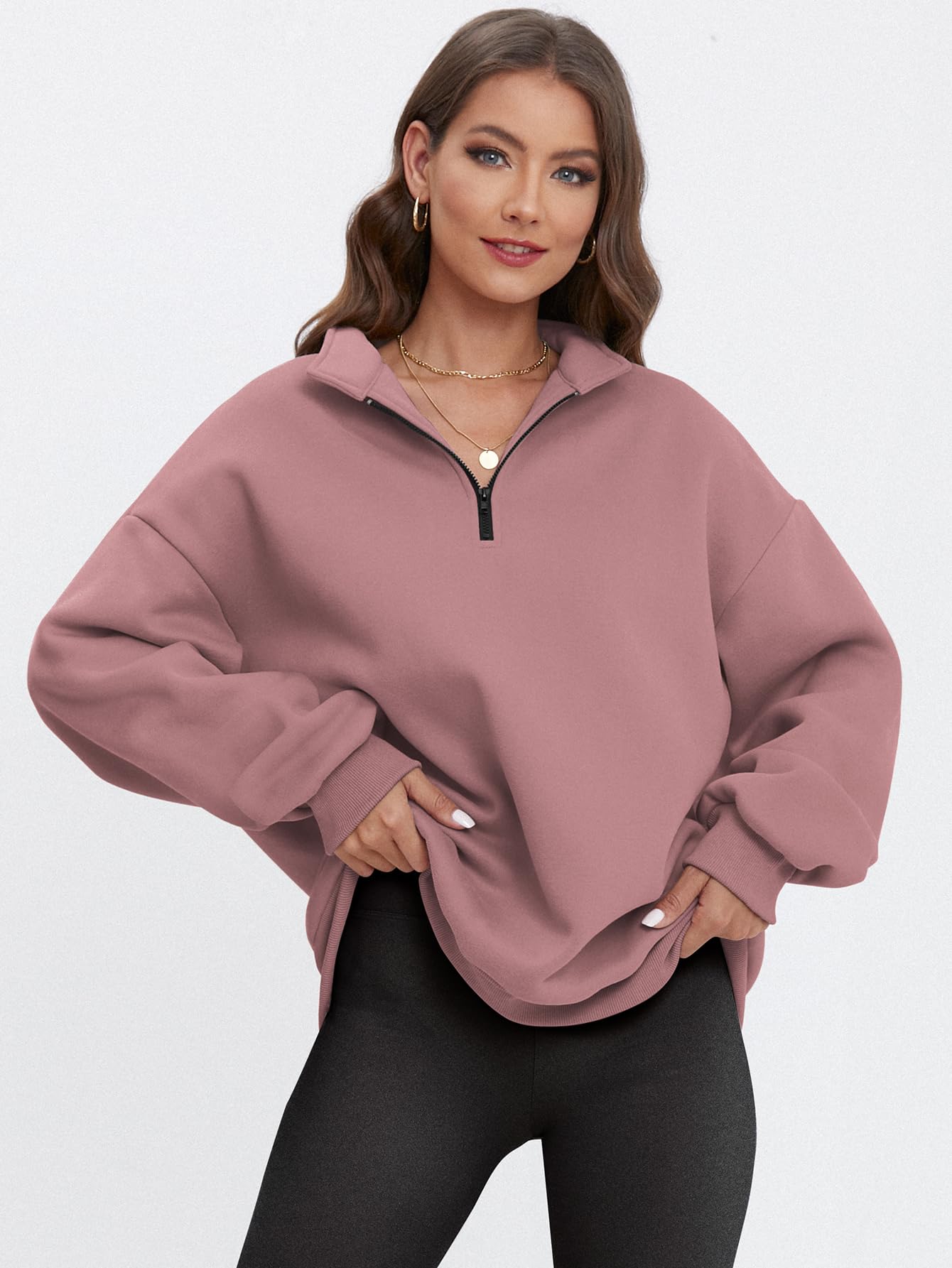 ATHMILE Women's Oversized Half Zip Pullover - Long Sleeve Quarter Zip Hoodie Sweater | Y2K Fall Fashion for Teen Girls | Perfect for Casual Wear, School, and Outdoor Activities