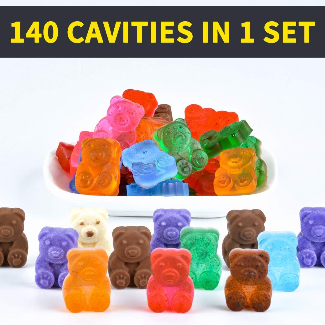 CAKETIME 1-Inch Large Silicone Gummy Bear Molds - 4 Pack Food Grade Candy & Chocolate Molds (LFGB & Pinch Test Approved) for DIY Treats, Party Favors & Baking Decorations