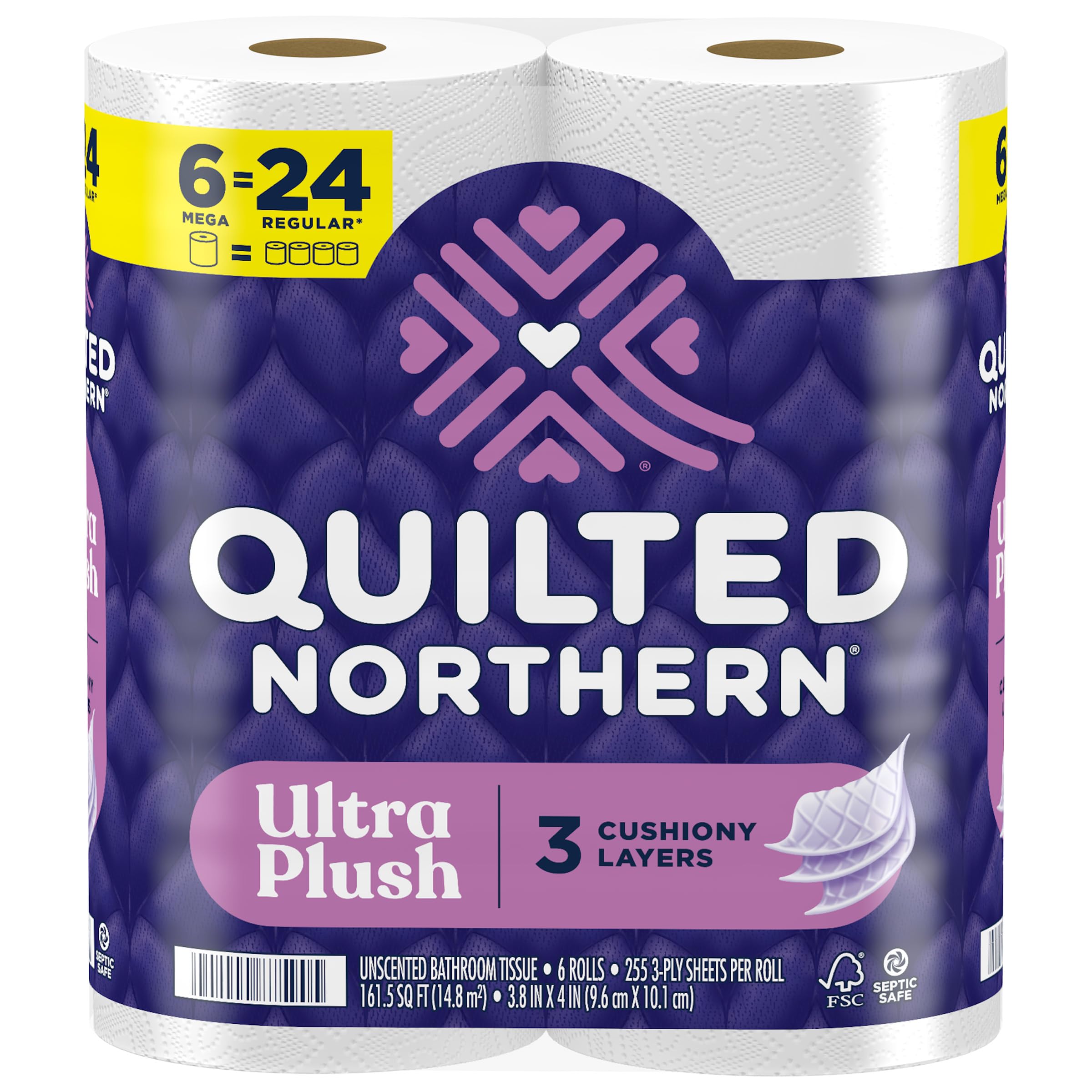 Quilted Northern Ultra Plush Toilet Paper - 6 Mega Rolls (24 Regular Rolls) | 3X Thicker, 3-Ply Soft Bath Tissue for Luxury Comfort | Perfect for Home, Office & Guest Bathrooms