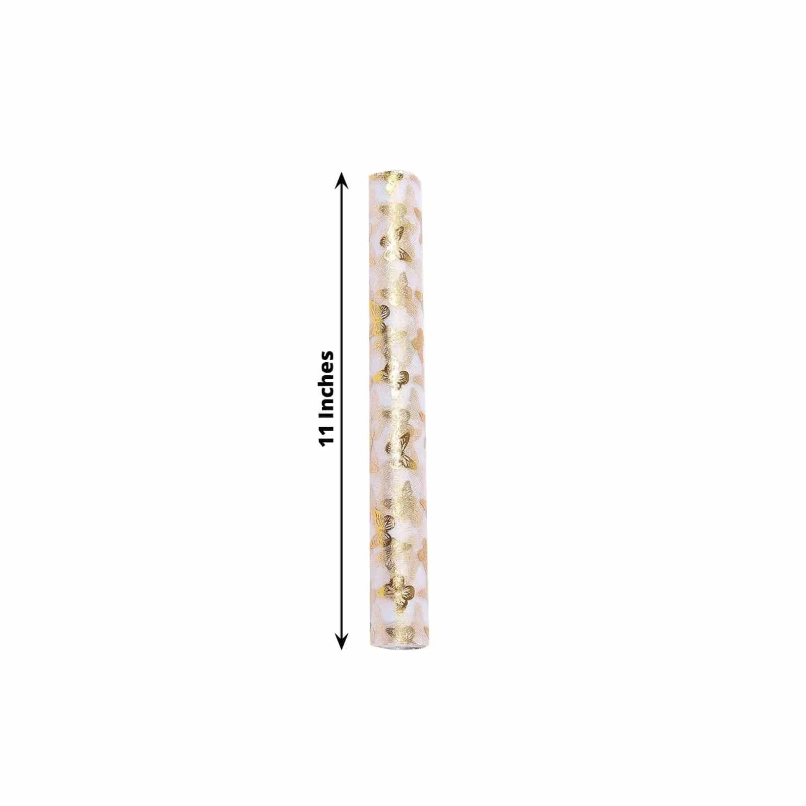 5-Pack White & Gold Sheer Organza Table Runners with Metallic Foil Butterfly Designs - Elegant Wedding, Party, and Home Decor Table Setting Accessories