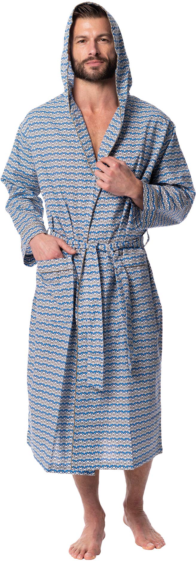 Premium Cotton Blend Men's Hooded Bathrobe - Lightweight Sleep & Lounge Robe for Comfort at Home, Spa, or Travel