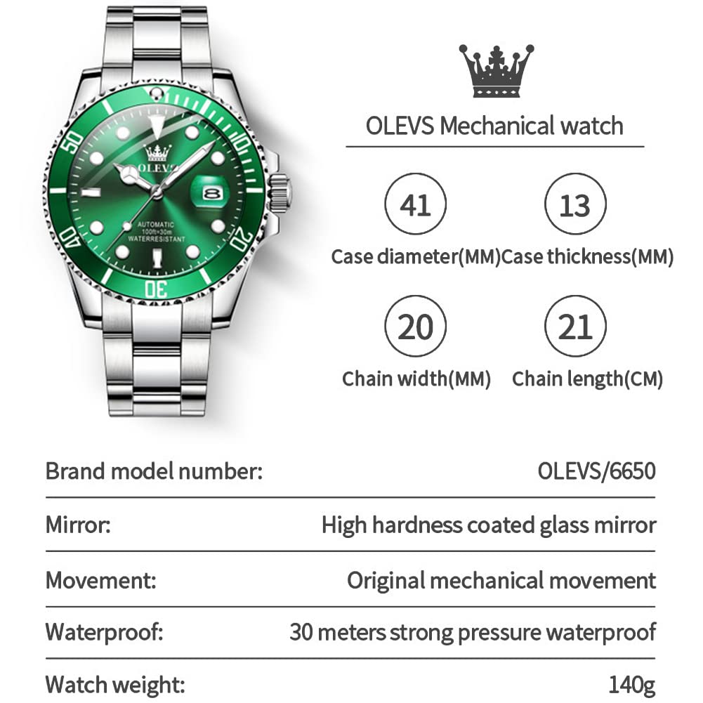 OLEVS Men's Automatic Skeleton Mechanical Watch - Waterproof Stainless Steel Dress Watch for Business & Casual Wear