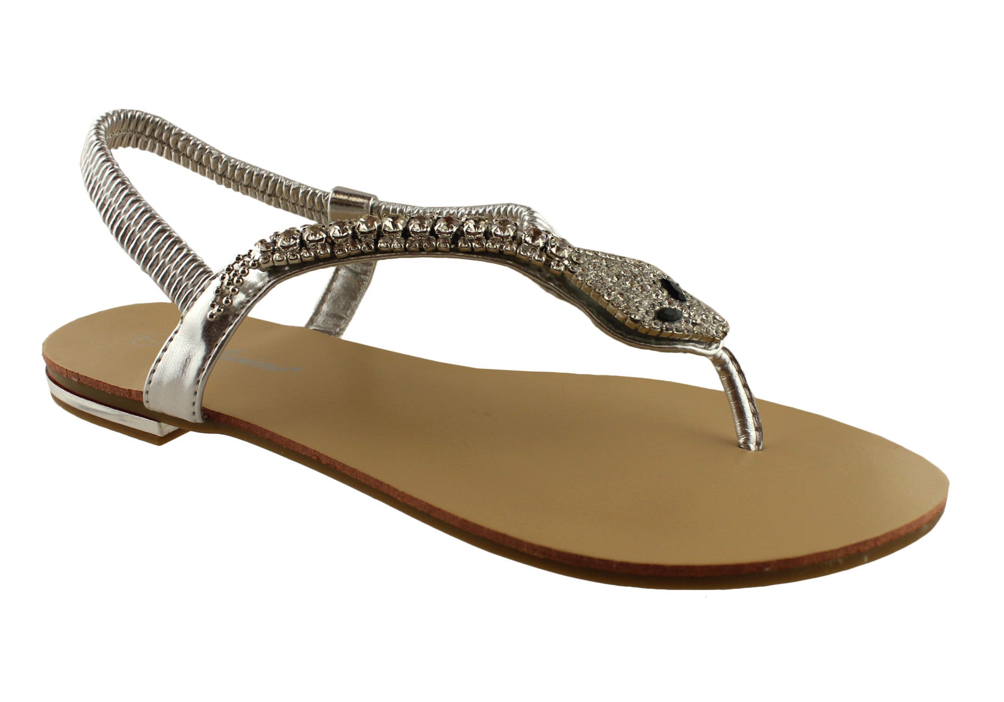 Bellissimo Women's Snake Print Summer Sandals with Diamante Accents - Perfect for Beach, Vacation, and Casual Outings