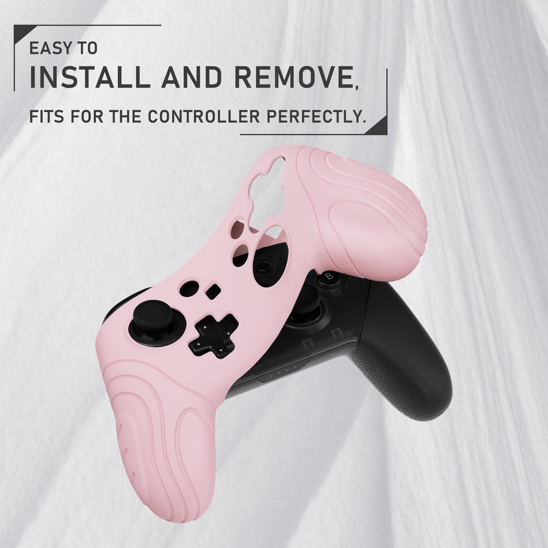 PlayVital Samurai Edition Ergonomic Silicone Protective Case for Nintendo Switch Pro Controller - Soft Anti-Slip Grip Cover with Thumb Grips, Cherry Blossom Pink | Perfect for Gaming, Travel & Long Play Sessions