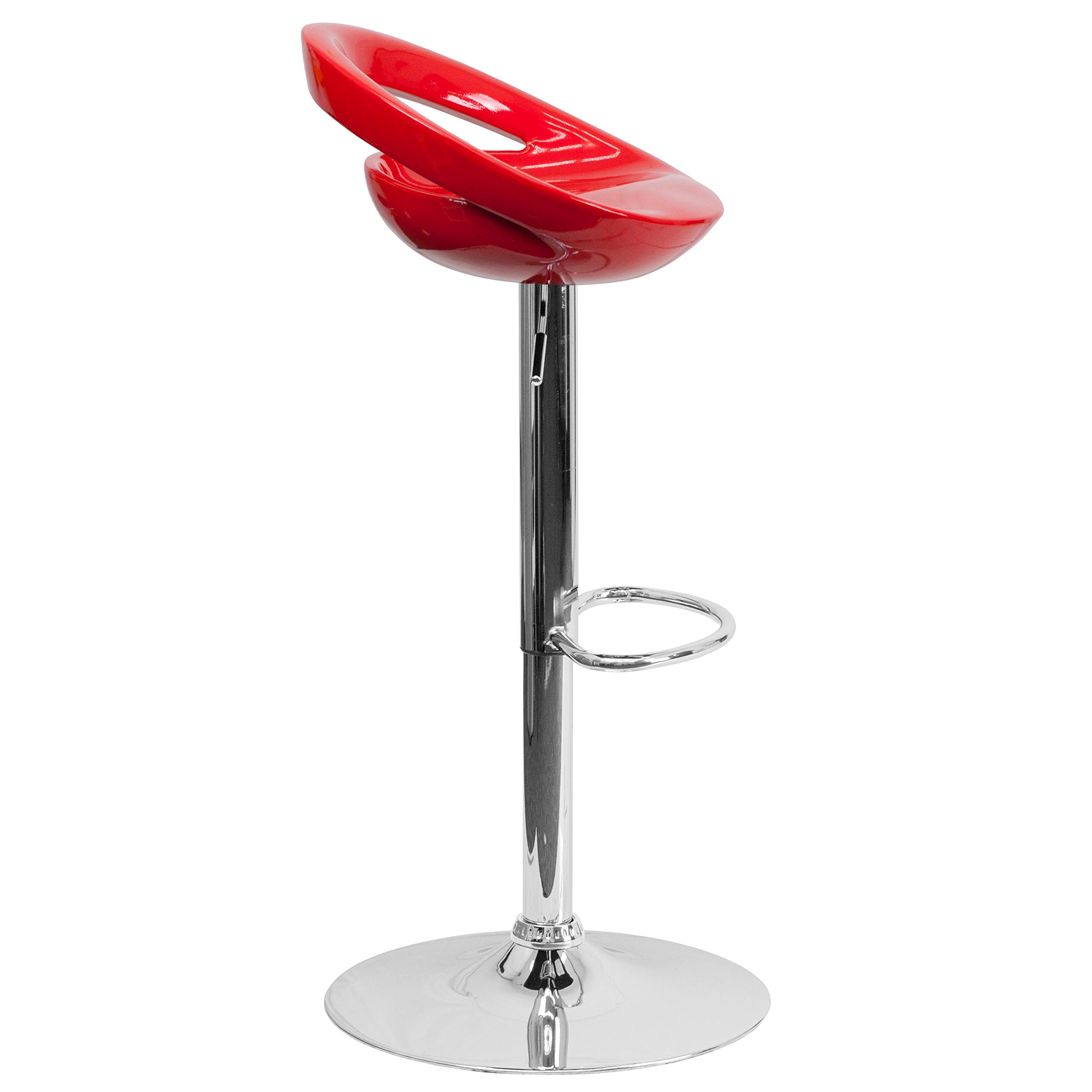 Flash Furniture Adjustable Height Red Plastic Bar Stool - Set of 1 - Perfect for Kitchen Islands, Breakfast Bars & Home Bars