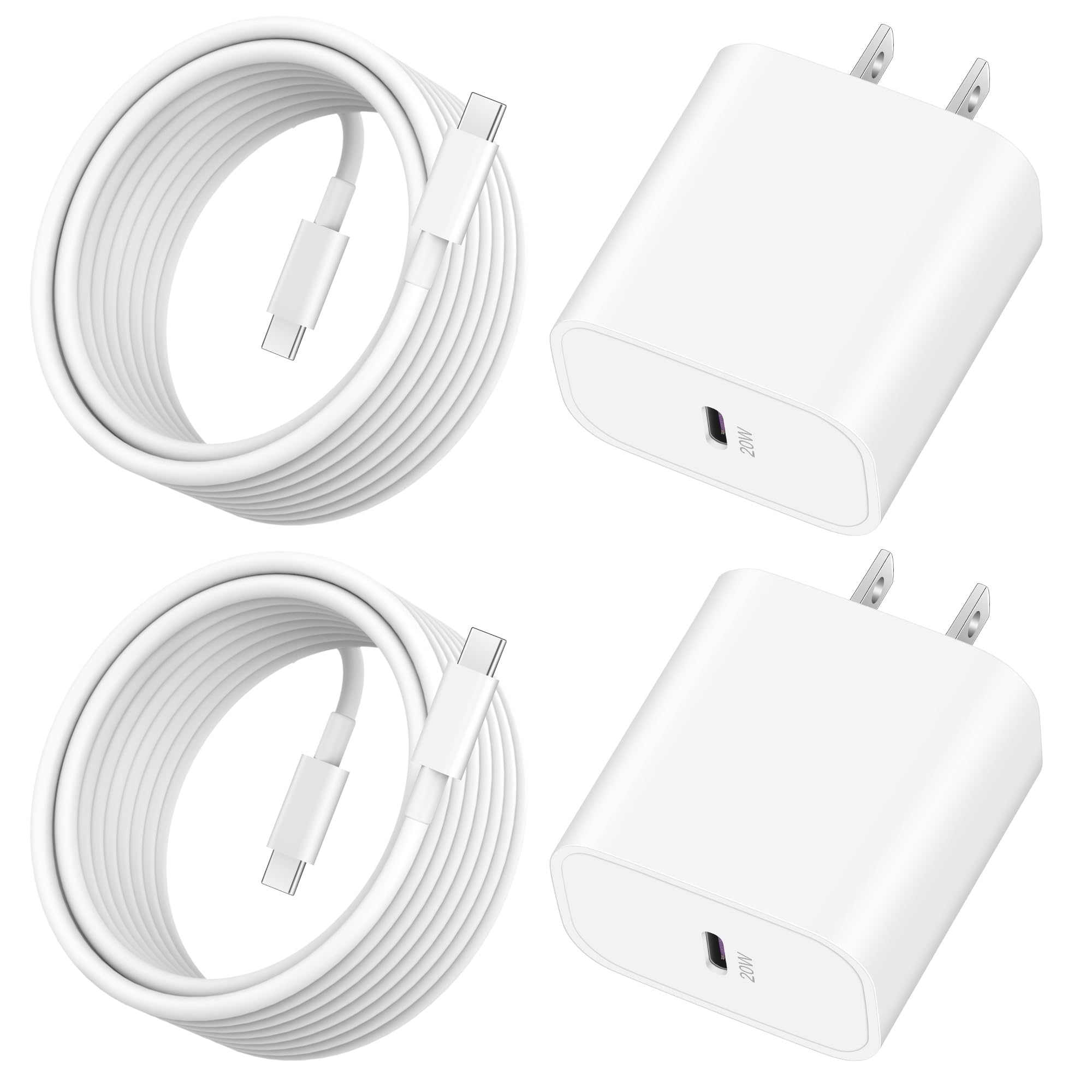 2025 Upgraded 20W Fast USB C Charger Block & 10FT Cable - 2 Pack Compatible with iPhone 16/16e/16 Pro/16 Pro Max/16 Plus/15 Series & iPad | Quick Charging Power Adapter for Home, Office & Travel