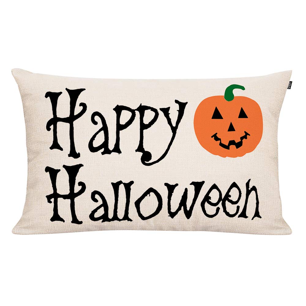 GTEXT Halloween Pillow Cover - Happy Halloween Pumpkin Cushion Cover 20x12 Inch, Autumn Farmhouse Decor for Sofa, Couch, Porch & Outdoor Fall Decorations - Perfect for Halloween Party, Thanksgiving & Seasonal Home Decor