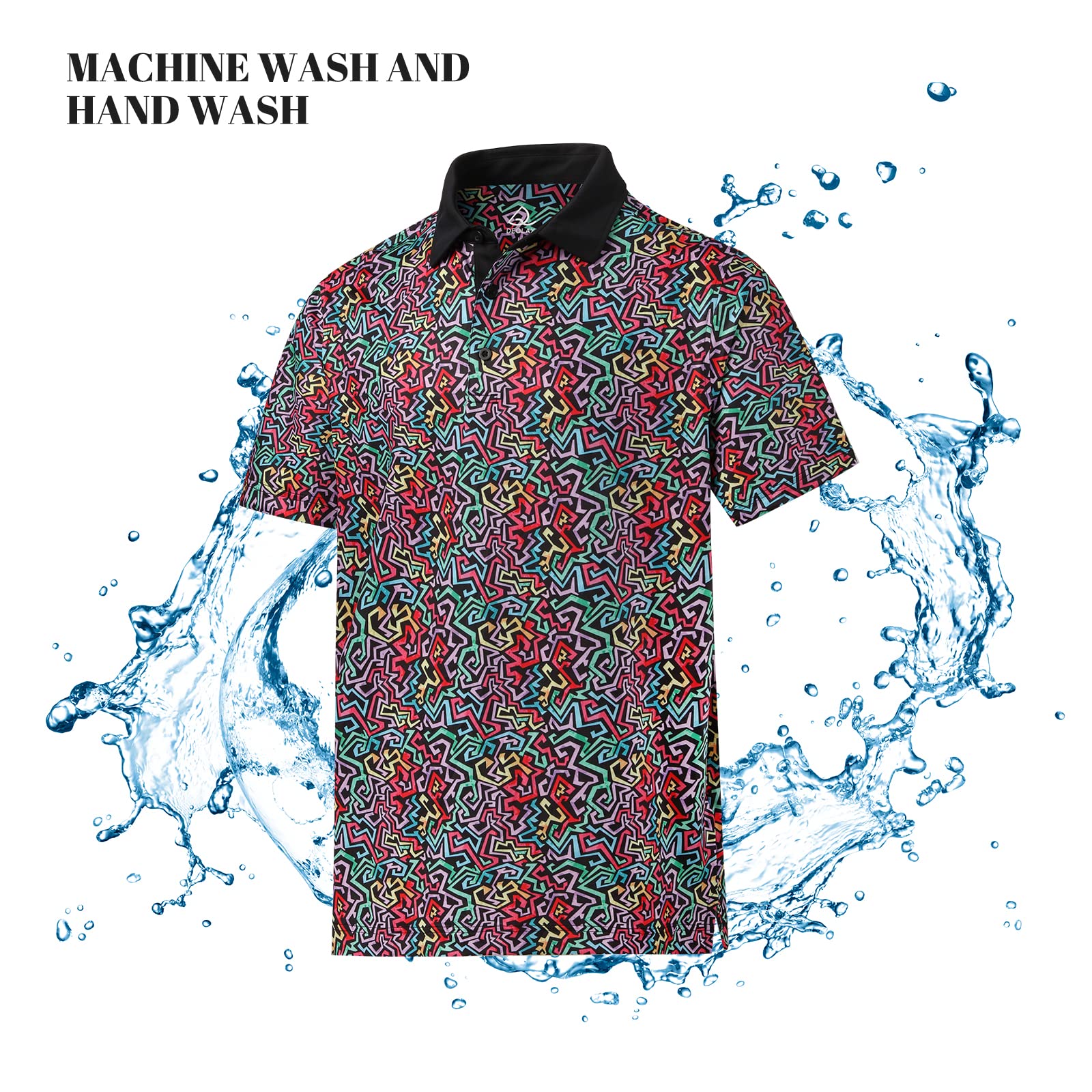 DEOLAX Men's Fashion Print Quick Dry Golf Polo Shirt - Short Sleeve Moisture Wicking Funny Design for Golf, Casual Wear & Outdoor Activities