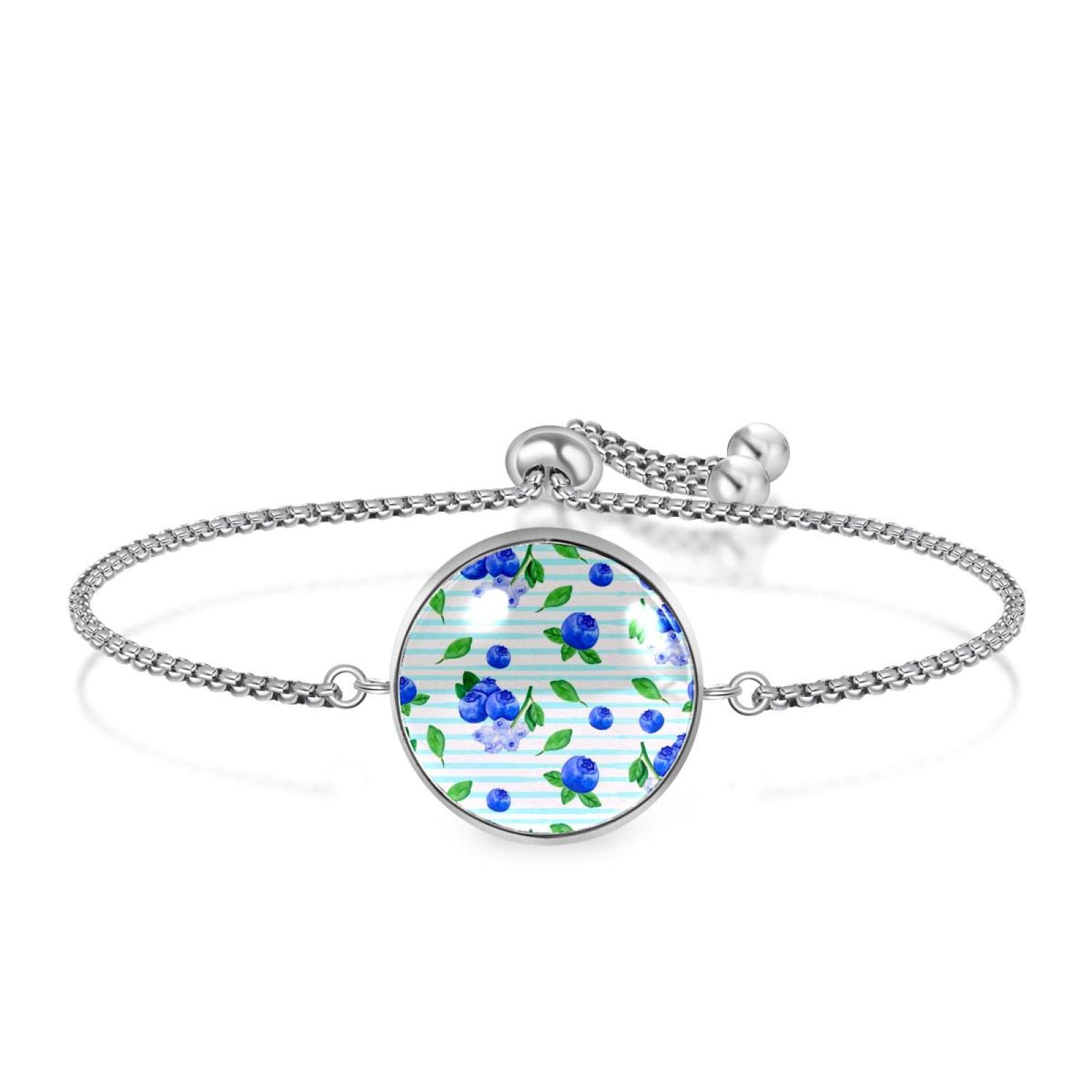 Blue Stripe Blueberry Expandable Bangle Bracelet for Women - Adjustable Fashion Jewelry Gift for Christmas, Birthday, Anniversary | Perfect for Parties, Weddings & Everyday Wear