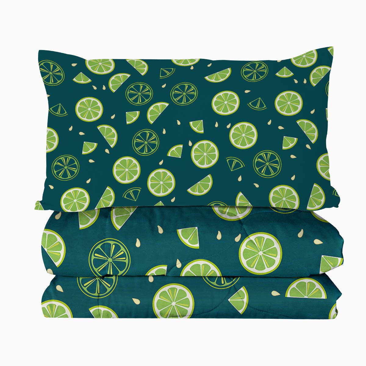 BlessLiving Lime Citrus Fruit Comforter Set - Modern Lime Slices Pattern 3-Piece Bedding Set for Full/Queen Size - Soft Green & Turquoise Bed Set for Teen Girls & Women - Perfect for Teen Bedrooms, Dorm Rooms & Guest Rooms