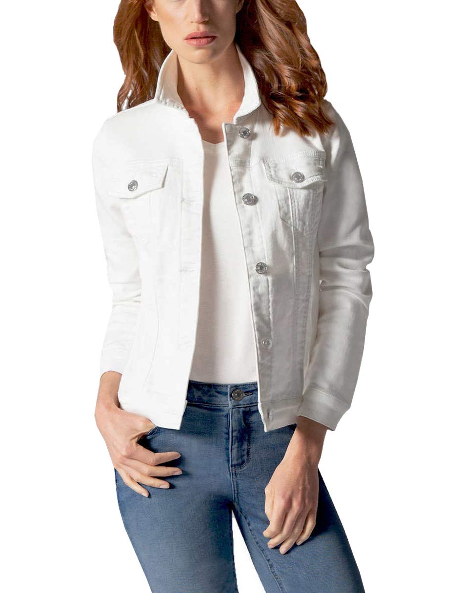 Buffalo David Bitton Women's Stretch Denim Jacket - Knit White Jean Jacket for Women Plus Size XX-Large | Casual Outerwear for Spring & Fall Layering