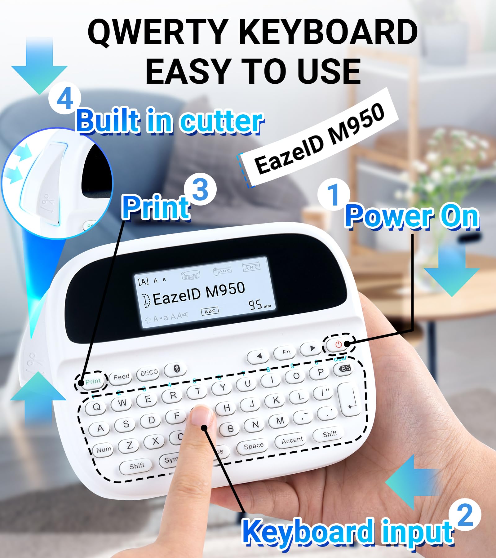 Rechargeable Bluetooth Label Maker M950 - Waterproof Label Printer with Keyboard & Backlit Screen | Portable Labeling Machine for Home, Office, School & Organization | DIY Crafts, Pantry, File & Storage Labels