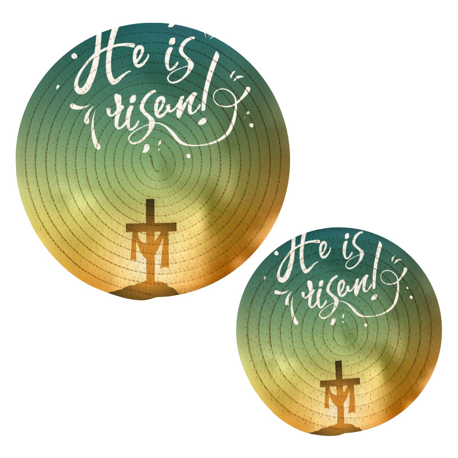 Easter Cross Pot Holders Set of 2 - Heat Resistant Cotton Round Kitchen Potholders for Cooking, Baking & Dining - Perfect for Easter Celebrations & Holiday Meals