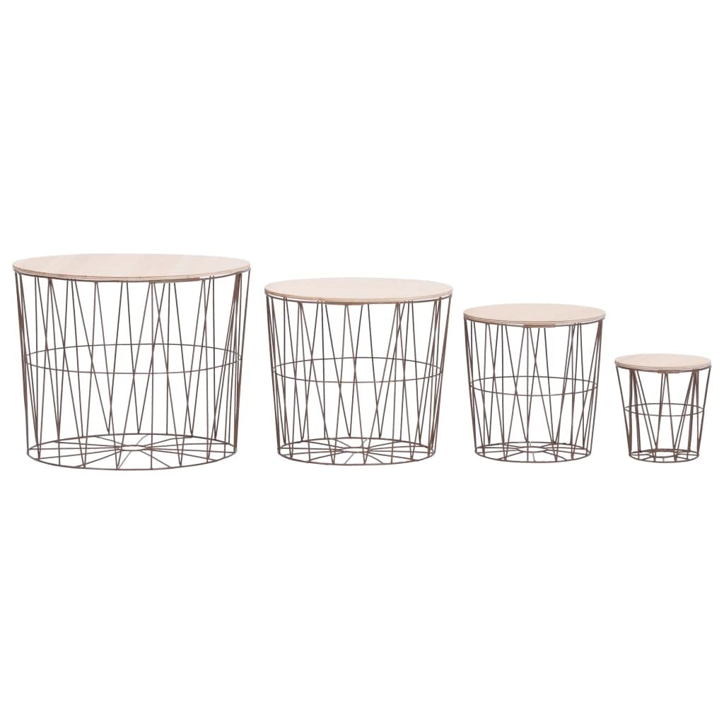 Round Coffee Table Set of 4 - Removable Wooden Tabletop & Metal Frame Cocktail Tables - Stackable Modern End Tables for Living Room, Bedroom & Office - Copper Finish Home Decor