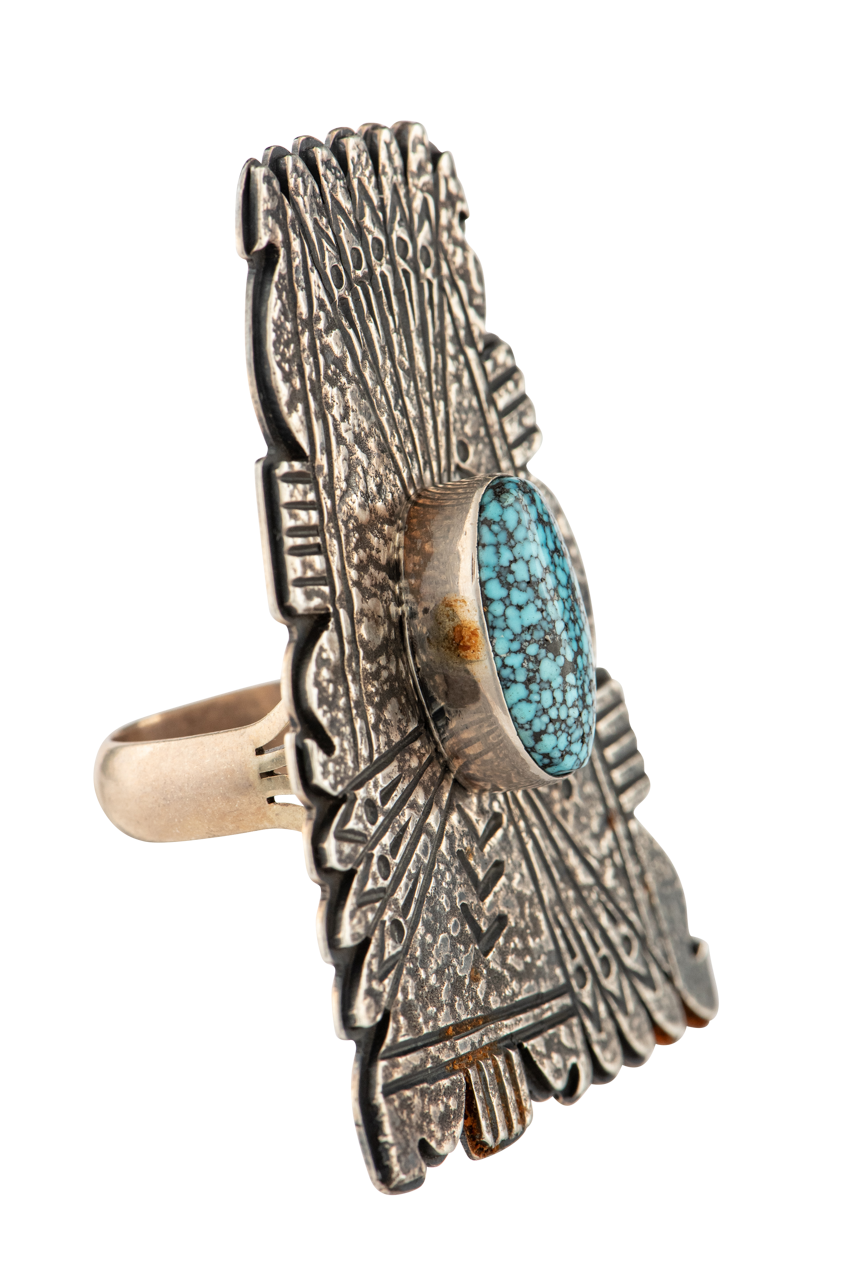 Spiderweb Kingman Turquoise Ring for Women - Handmade Sterling Silver Jewelry - Boho Chic Fashion Accessory for Everyday Wear & Special Occasions