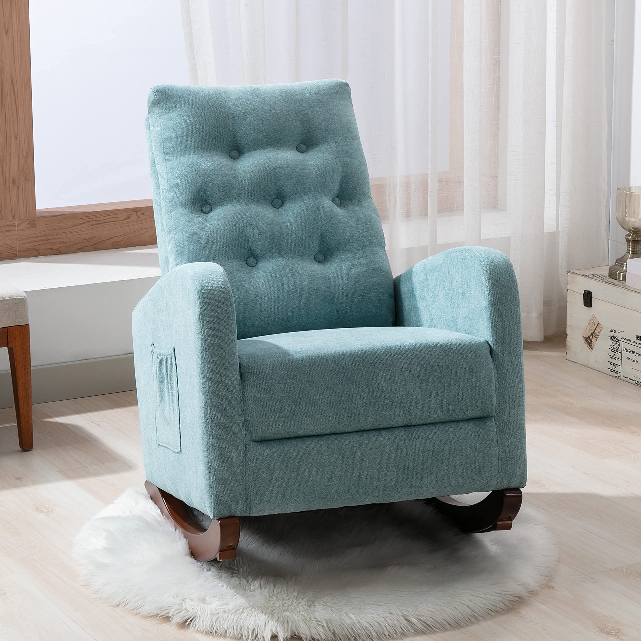 Velvet Rocking Chair - Modern Upholstered Lounge Chair with High Back & Padded Seat, Comfortable Nursery Rocker for Living Room, Bedroom, Nursery - Mint Green | Perfect for Relaxing, Reading & Nursing