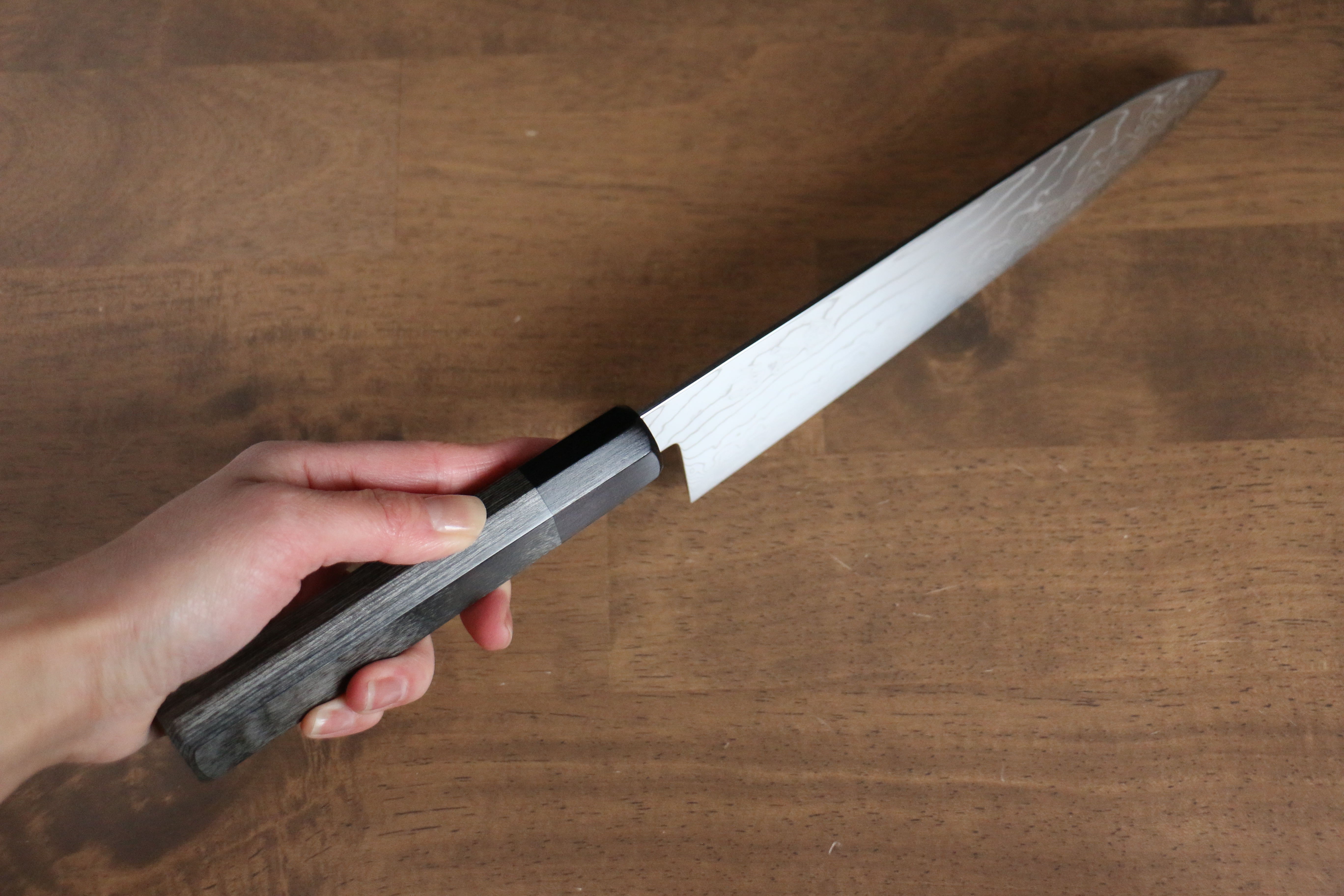 Premium Kajin Cobalt Special Steel Damascus Gyuto Chef Knife 210mm - Japanese Kitchen Knife with Gray Pakka Wood Handle - Perfect for Sushi, Meat Cutting & Professional Cooking