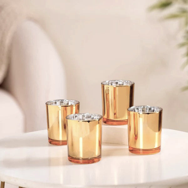 10 Pack Gold Glass Votive Tealight Candle Holders - Elegant Mercury Glass Wedding Decor, Valentine's Day Party Supplies, Bridal Shower & Baby Shower Decorations - Perfect for Romantic Dinners, Centerpieces, and Special Events