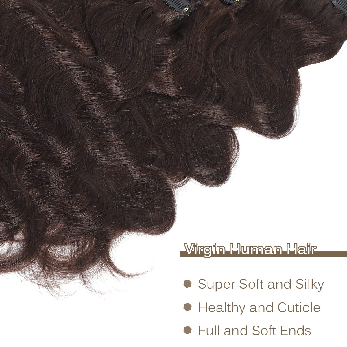 16 Inch Clip In Hair Extensions - 100% Real Human Hair for Black & White Women - Dark Brown Wavy Seamless Hair Wefts for Natural Look | Perfect for Daily Wear, Parties & Special Occasions