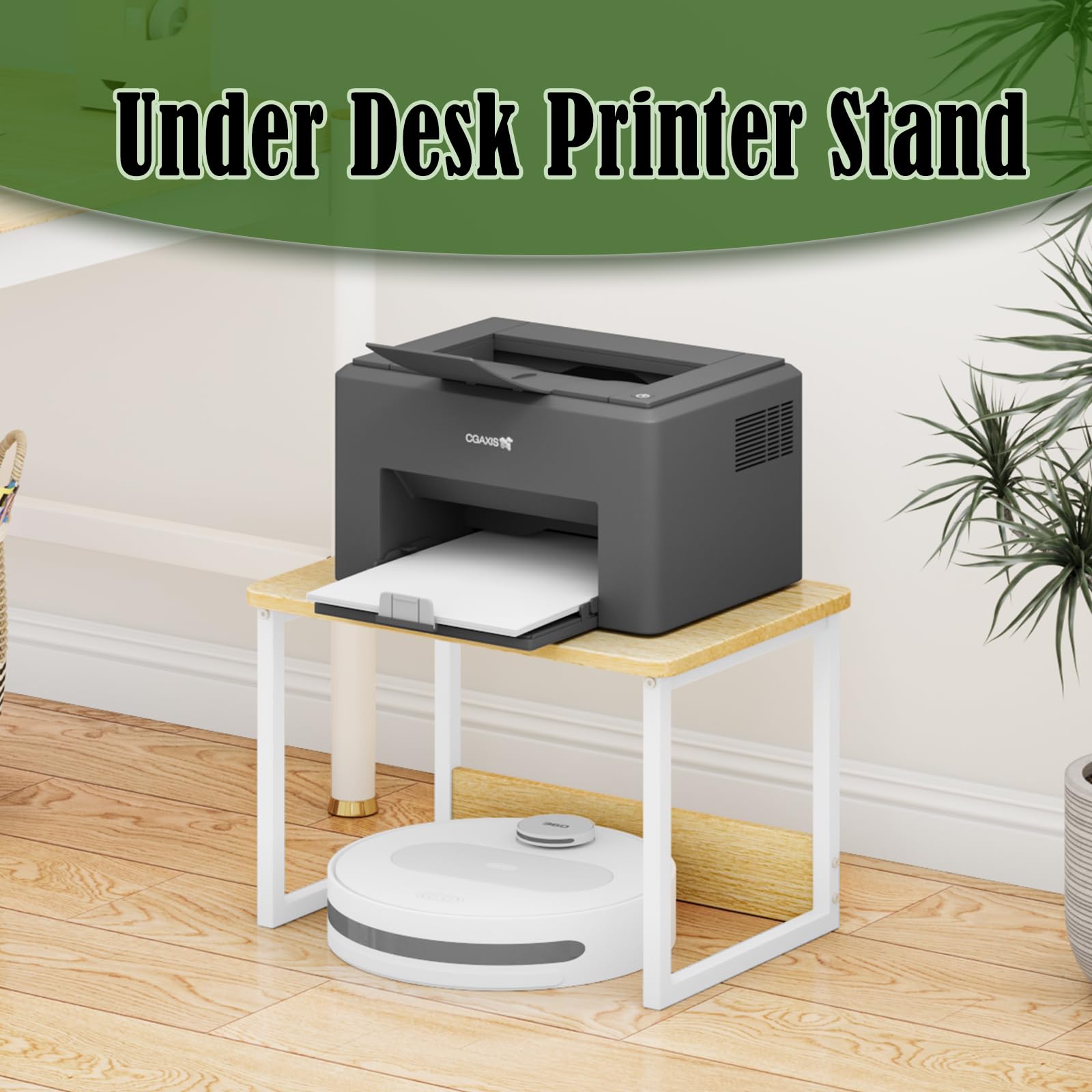 Heavy Duty Maple Printer Stand with Storage Shelf - Under Desk Organizer for Home & Office - Perfect for Fax Machine, Copier, Scanner - Space Saving Desktop Solution for Small Printers