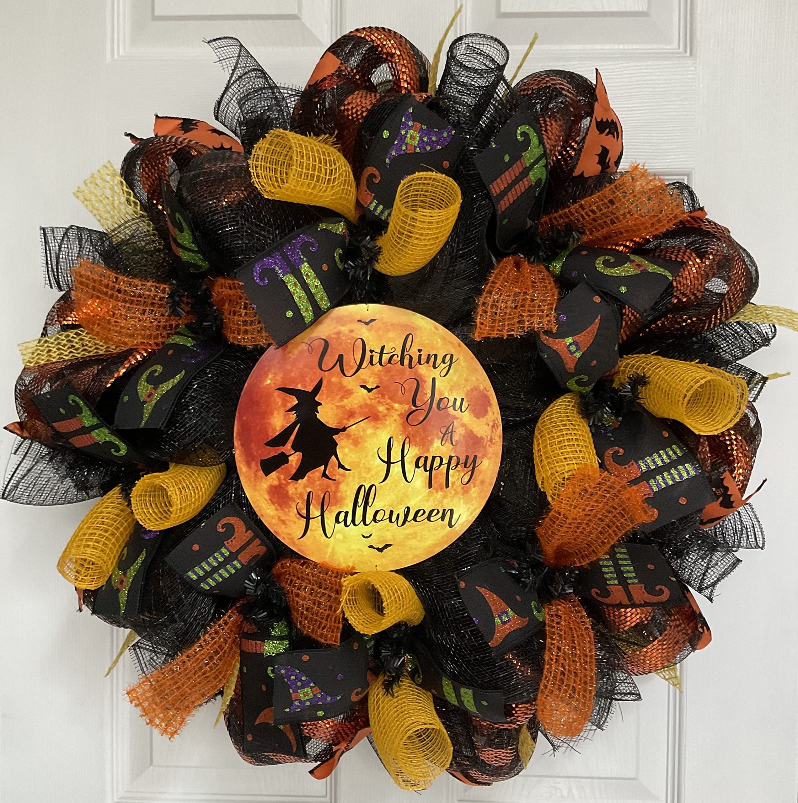 Handmade Deco Mesh Halloween Wreath - Spooky Front Door Decor for Witch-Themed Parties & Seasonal Home Decoration
