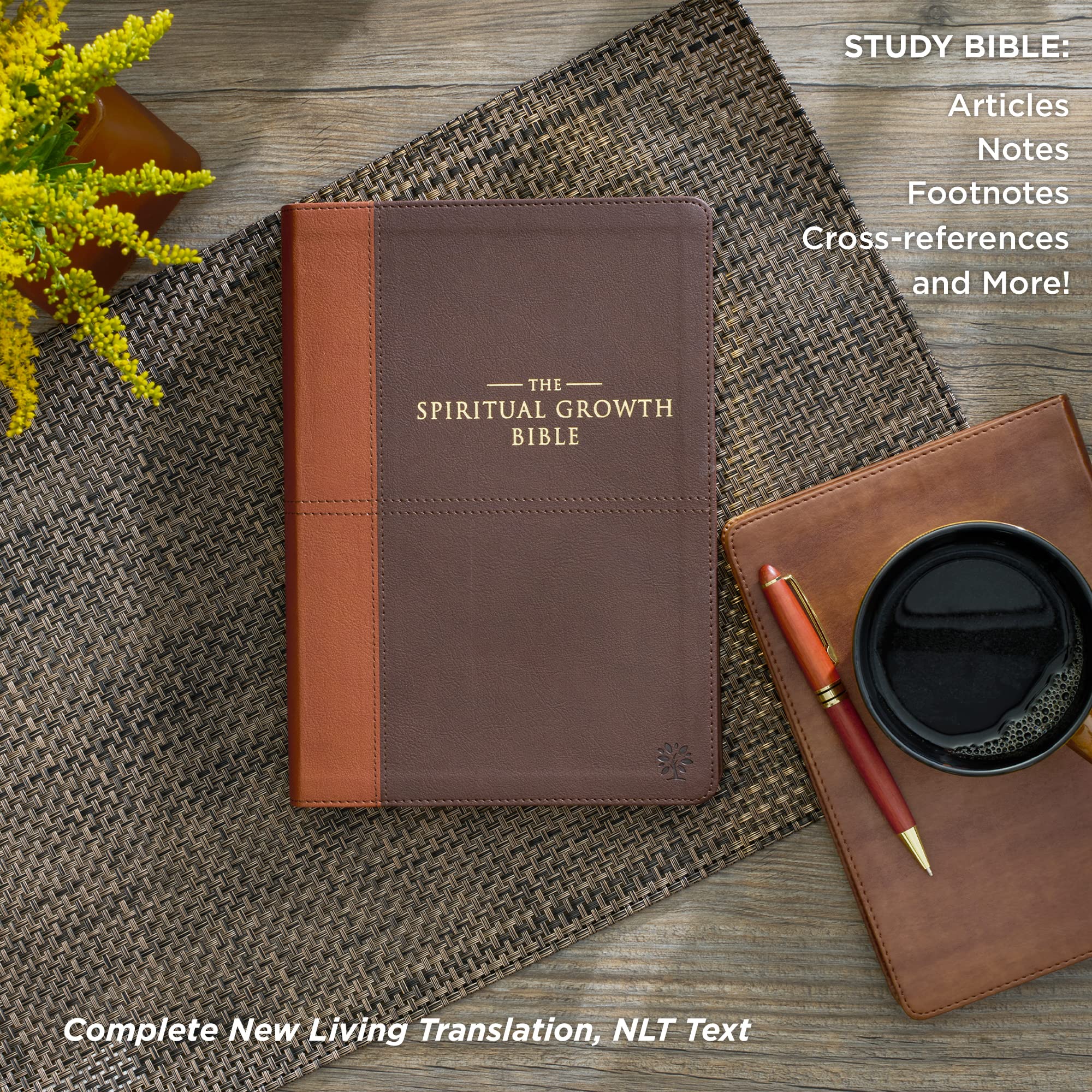 Spiritual Growth Bible NLT - New Living Translation Holy Bible, Faux Leather Cover in Chocolate Brown/Ginger, Christian Study Bible for Personal Devotion & Small Group Discussions