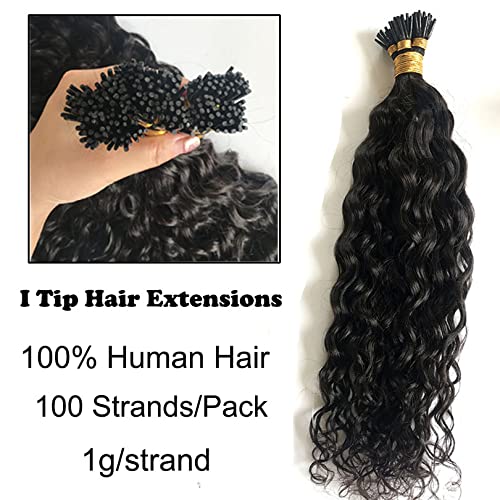 Brazilian Loose Curly I-Tip Hair Extensions 18 Inch 100 Strands - 100% Human Hair for Black Women - Natural Color - Perfect for Styling, Volume & Protective Hairstyles