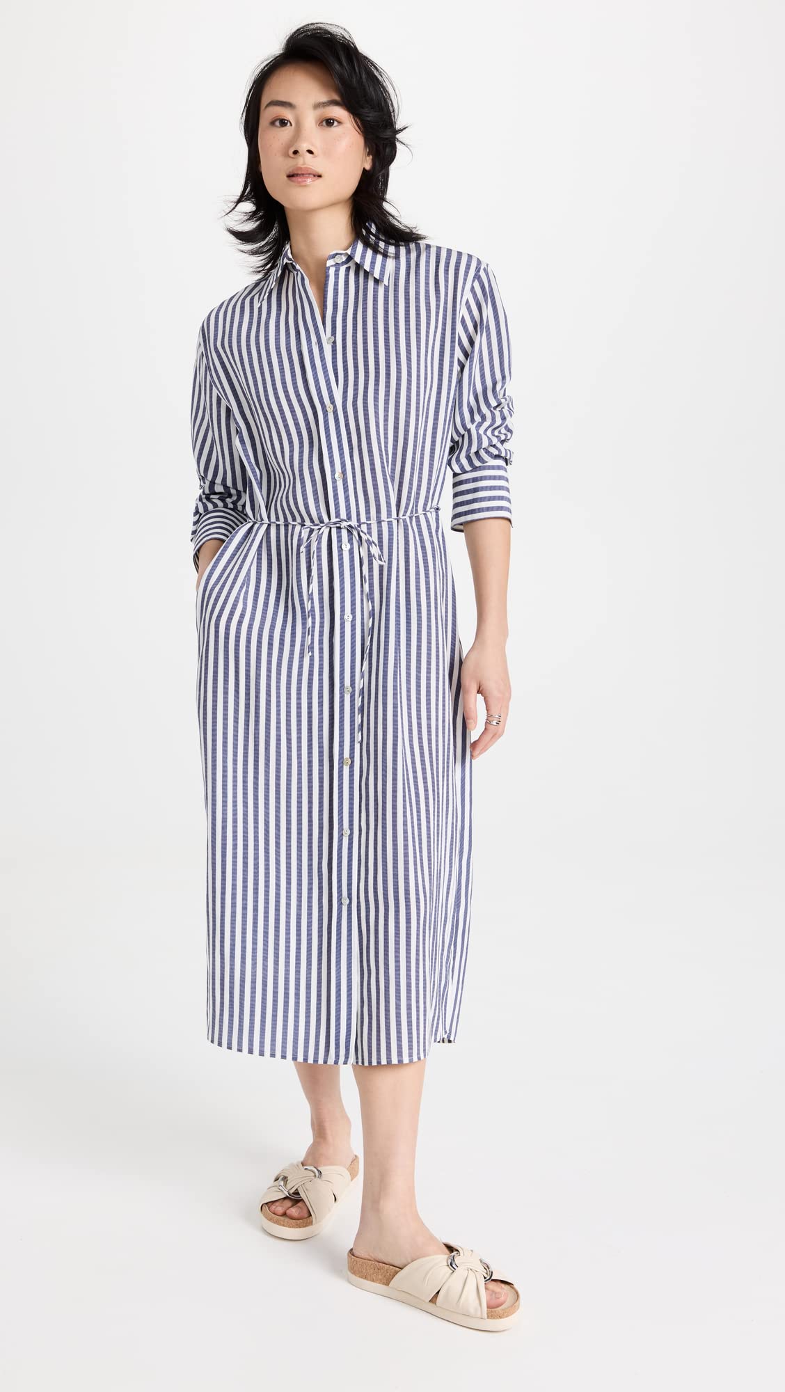 Vince Women's Coast Stripe Shirt Dress - Casual Summer Beachwear & Office Outfit | Flowy Long Sleeve Button Down Dress for Women