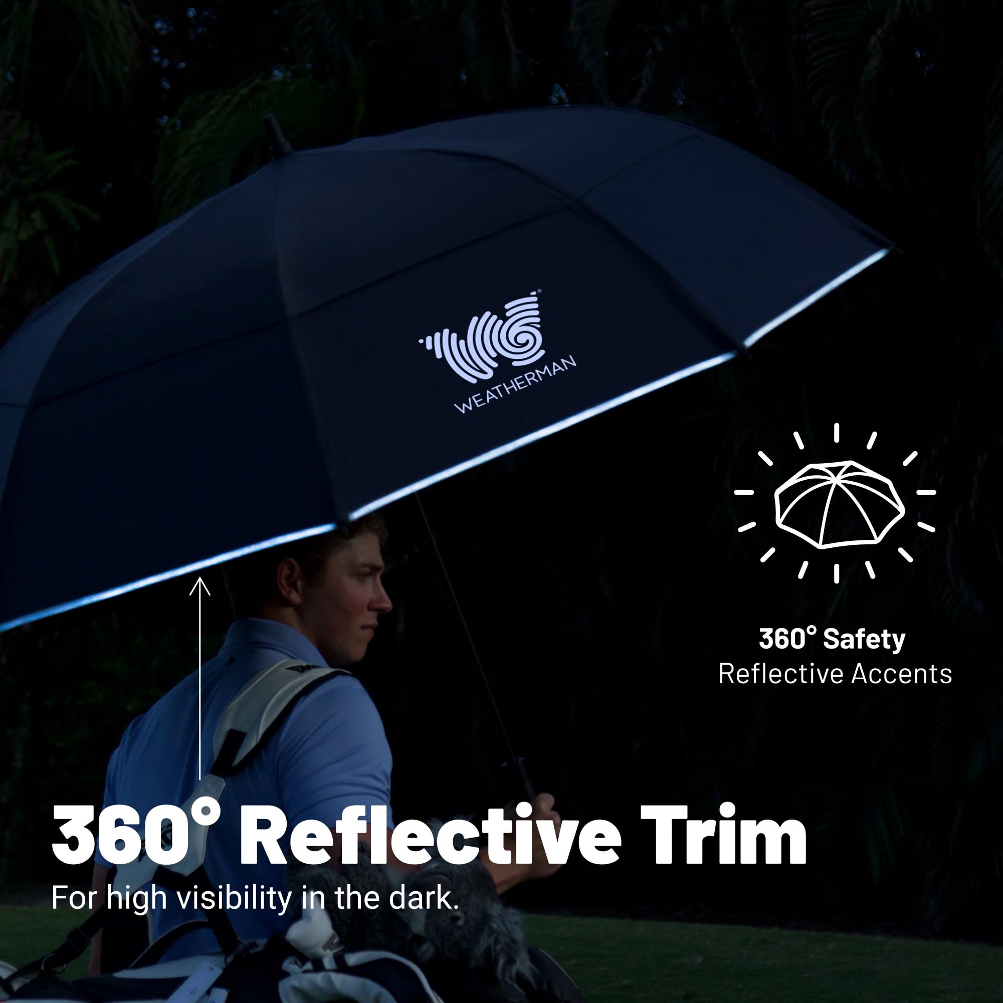 **Weatherproof Golf Umbrella - Extra Large Windproof UV Protection for Men & Women - Heavy Duty Waterproof for Rain & Sun - Fits Golf Bags & Push Carts - Resists 55 MPH Winds (Black) - Perfect for Golfing, Outdoor Events & Travel**
