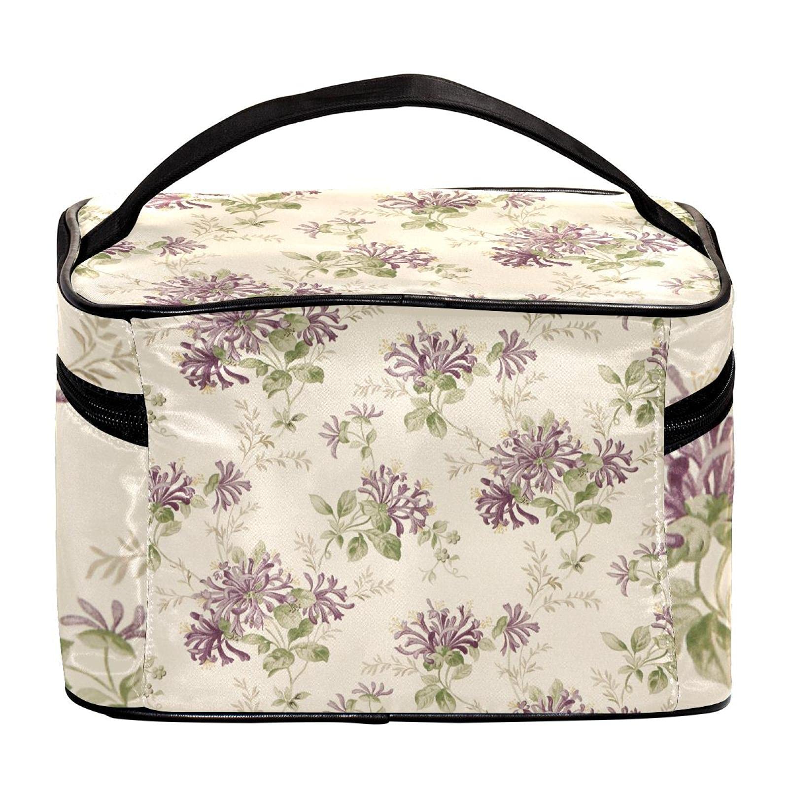 Premium Honeysuckle Trail Grape Floral Travel Makeup Bag - Large Cosmetic Organizer with Zipper for Women & Girls | Perfect for Vacation, Gym, and Daily Essentials Storage