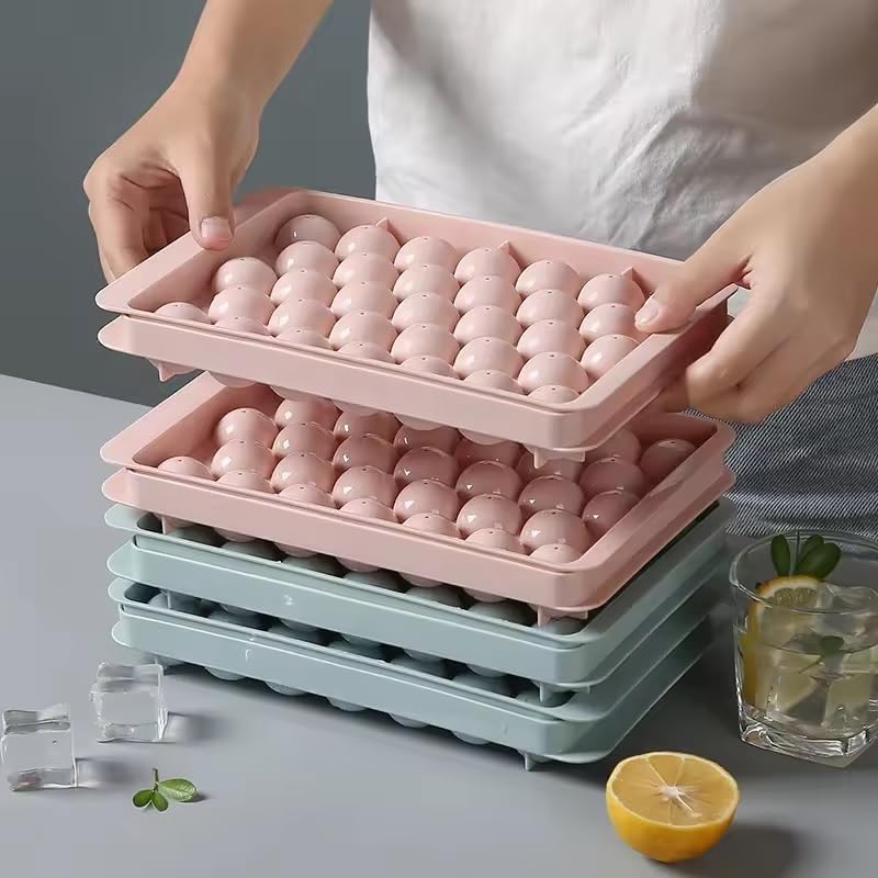 Emergity 33 Cavity Silicone Ice Cube Trays for Freezer - Round Ice Molds for Cocktails & Drinks - BPA-Free, Flexible & Easy to Use (2-Pack) - Perfect for Parties, Home Bars & Iced Beverages