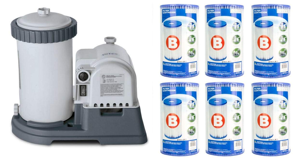 Intex 2500 GPH Krystal Clear Above Ground Pool Filter Pump with GFCI Protection & 6 Type B Cartridges - Ideal for Backyard Swimming Pools, Spas and Water Filtration Systems