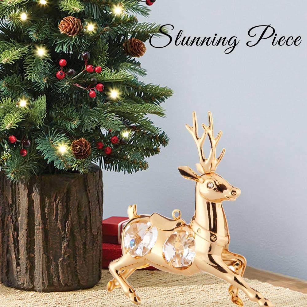 24K Gold Plated Reindeer Ornament with Genuine Crystals - Elegant Holiday Gift for Women (Mom, Wife, Grandma, Sister) - Perfect for Christmas Decor, Mother's Day Present, Housewarming Gift & Home Decoration - Ideal for Tree Topper, Mantel Display or Festive Table Centerpiece