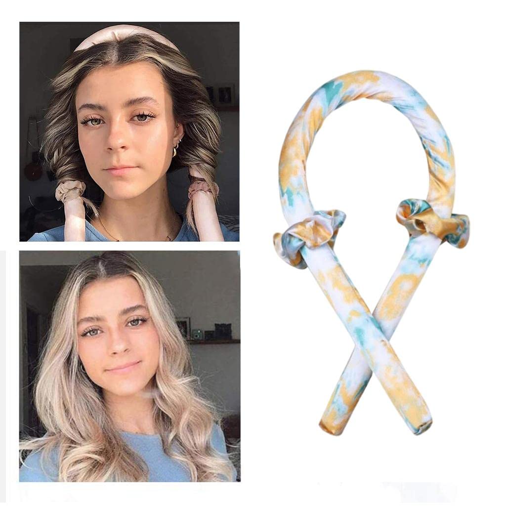 Losa Heatless Curling Rod Headband for Women - No Heat Hair Curler for Natural Waves (Yellow & Blue) - Perfect for Overnight Styling & Damage-Free Curls