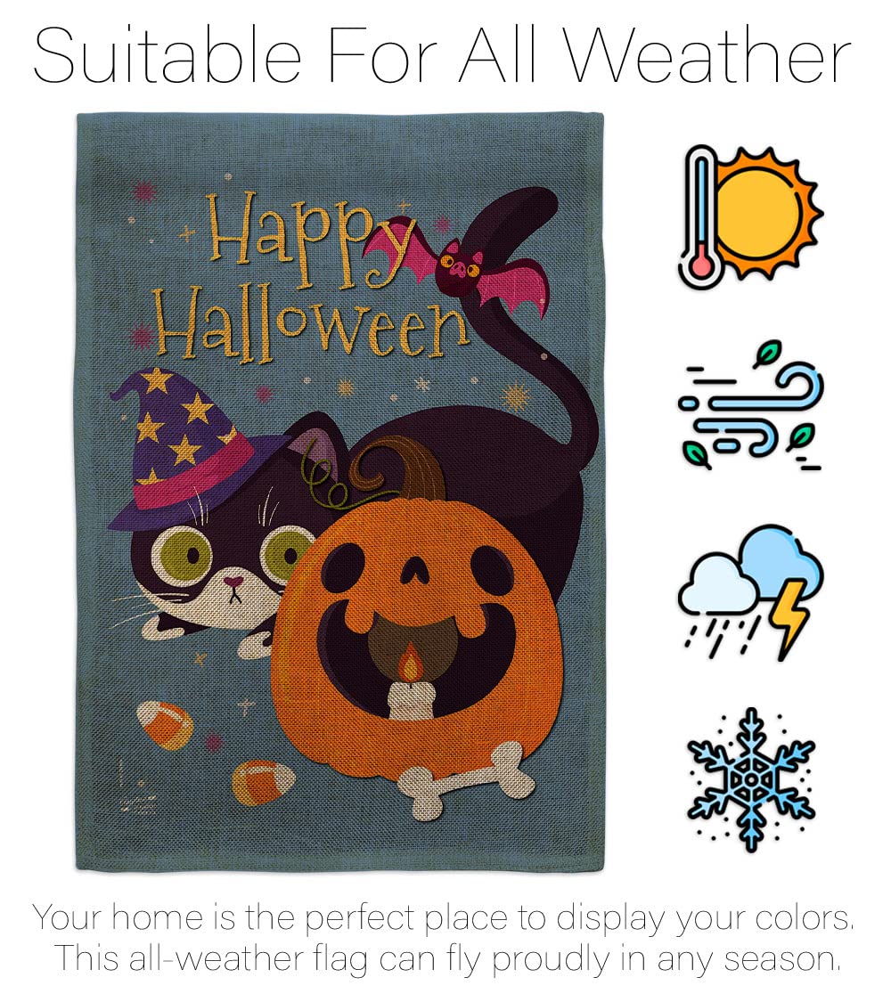 Witchy Cat Burlap Garden Flag - Halloween Decor for Yard & Home