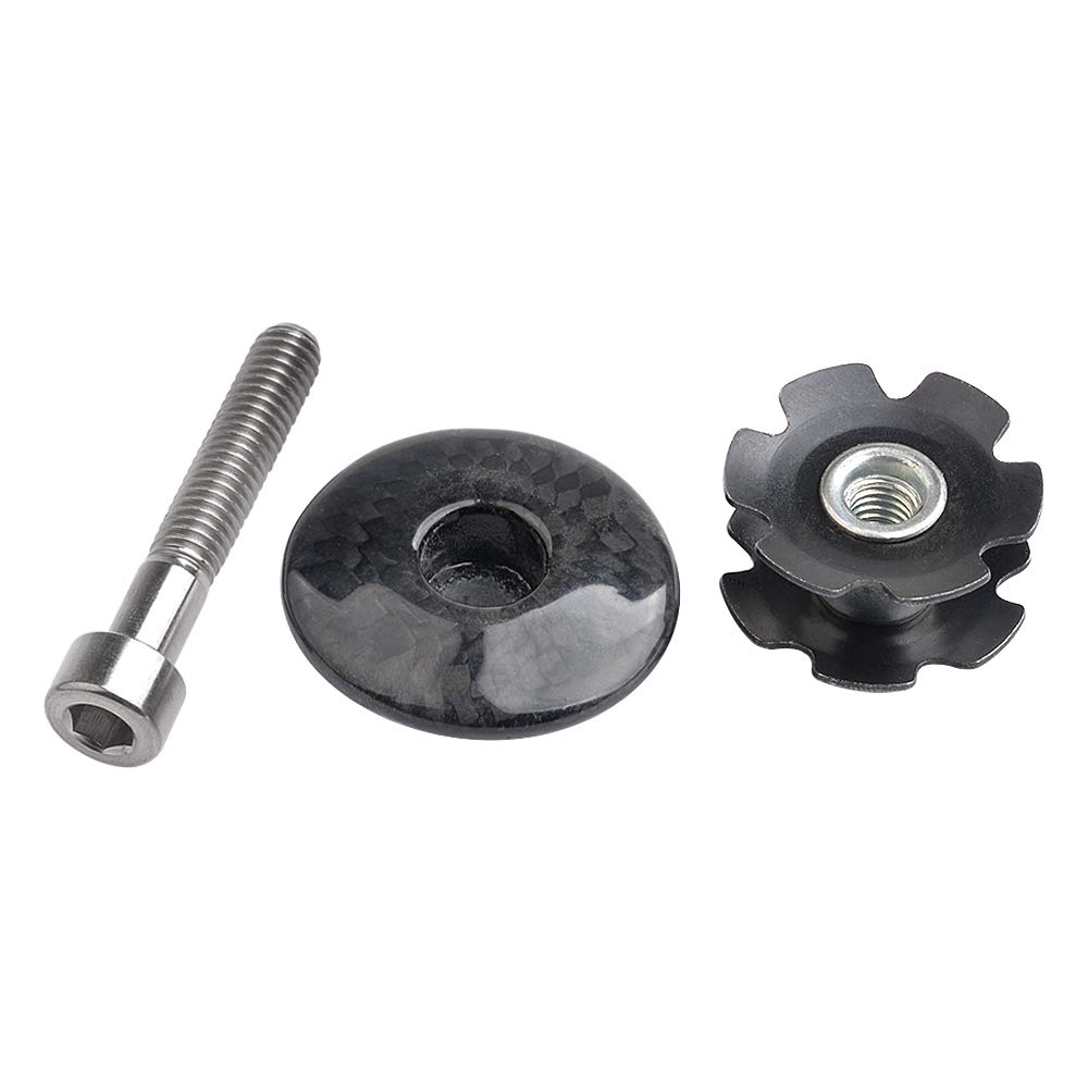 Premium Carbon Fiber Bike Headset Top Cap with M6x35mm Titanium Bolt & Star Nut - Compatible with 1-1/8