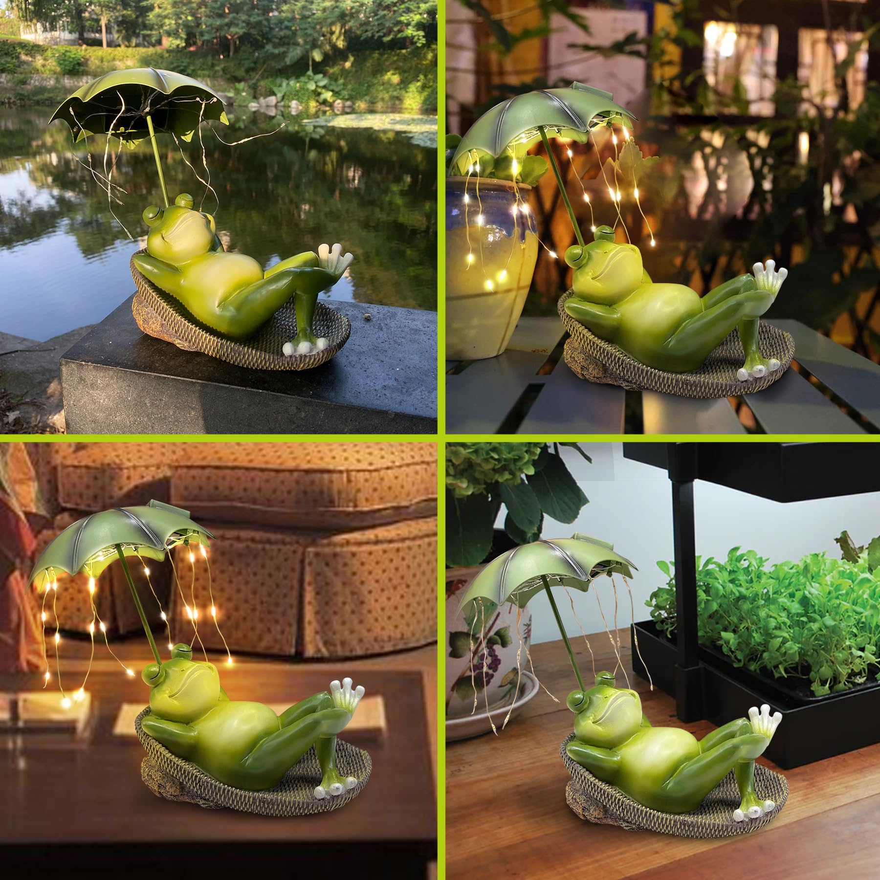 Solar Frog Garden Statue - LED Waterproof Outdoor Decor, Cute Resin Animal Sculpture with Umbrella for Pond, Yard, Lawn & Patio - Perfect Gardening Gift for Women & Home Decoration (Ideal for Garden Parties, Backyard Lighting & Water Feature Accents)