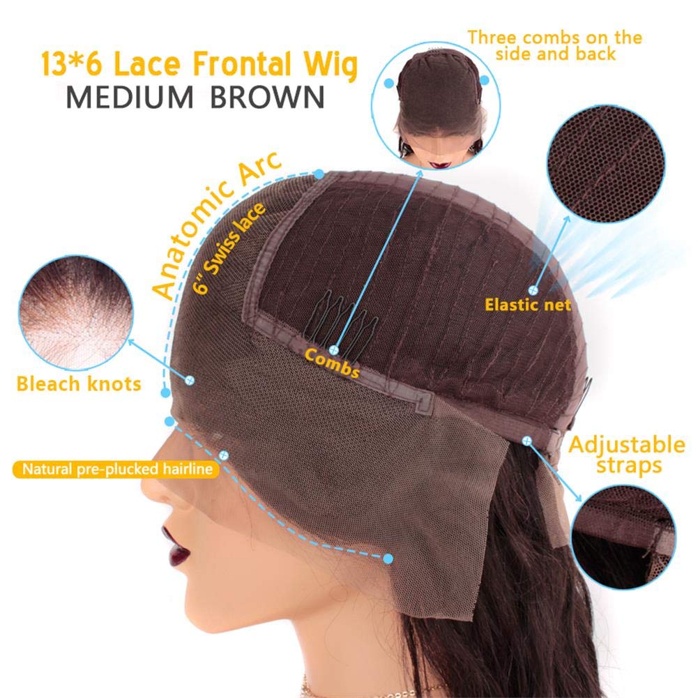 13x4 Brown Straight Lace Front Human Hair Wig - Ombre Brazilian Remy Hair 180% Density, Pre-Plucked with Baby Hair, Glueless, 18 Inch for Black Women | Perfect for Daily Wear, Parties & Special Occasions