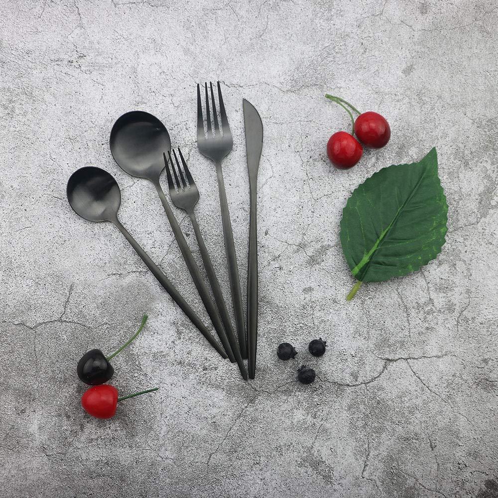 Premium 30-Piece Stainless Steel Flatware Set - Matte Black Satin Finish Cutlery for 6, Includes Spoons & Forks | Dishwasher Safe Kitchen Utensils | Perfect for Dinner Parties, Restaurants & Everyday Dining