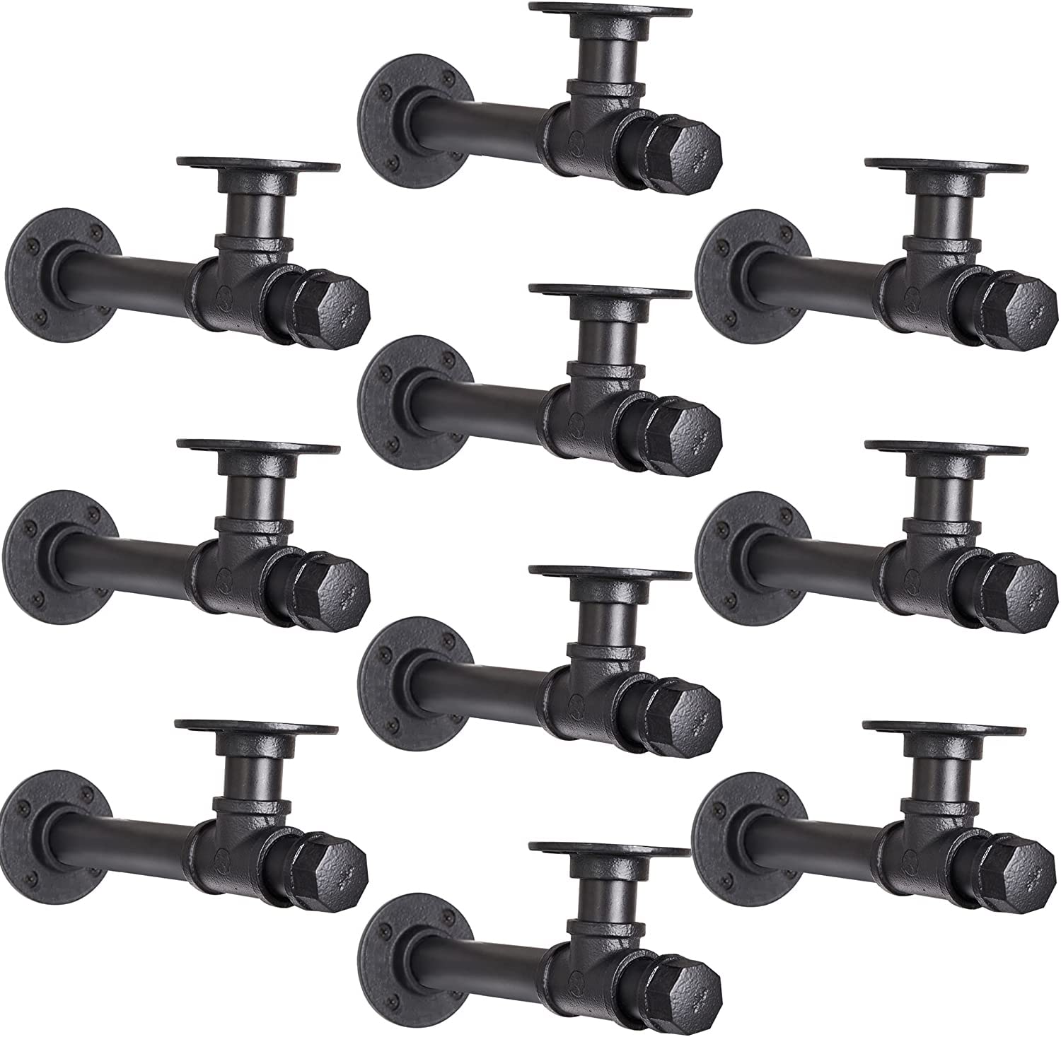 8.6 Inch Iron Pipe Shelf Brackets - 10 Pack Industrial L-Shaped Floating Shelf Supports for 8