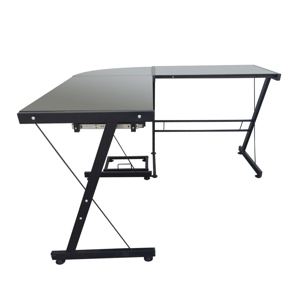 L-Shaped Durable Stalinite Computer Desk - Black Home Office Workstation for Small Spaces, Gaming & Study | Perfect for Bedroom, Dorm & Apartment