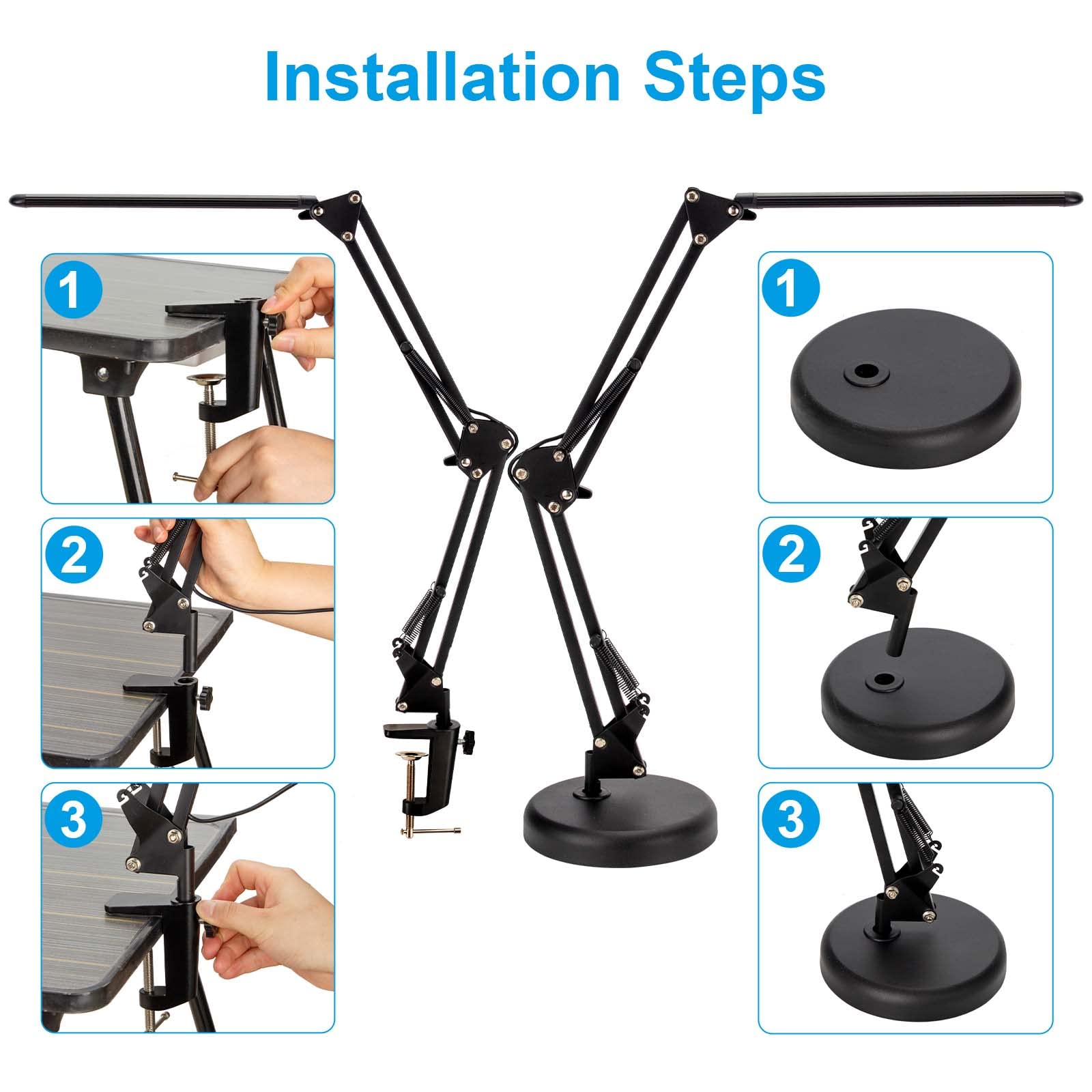 LED Desk Lamp with USB Port - Adjustable Swing Arm, 3 Color Modes & 9 Brightness Levels, Eye-Caring Dimmable Reading Light for Home Office, Study, and Workstation